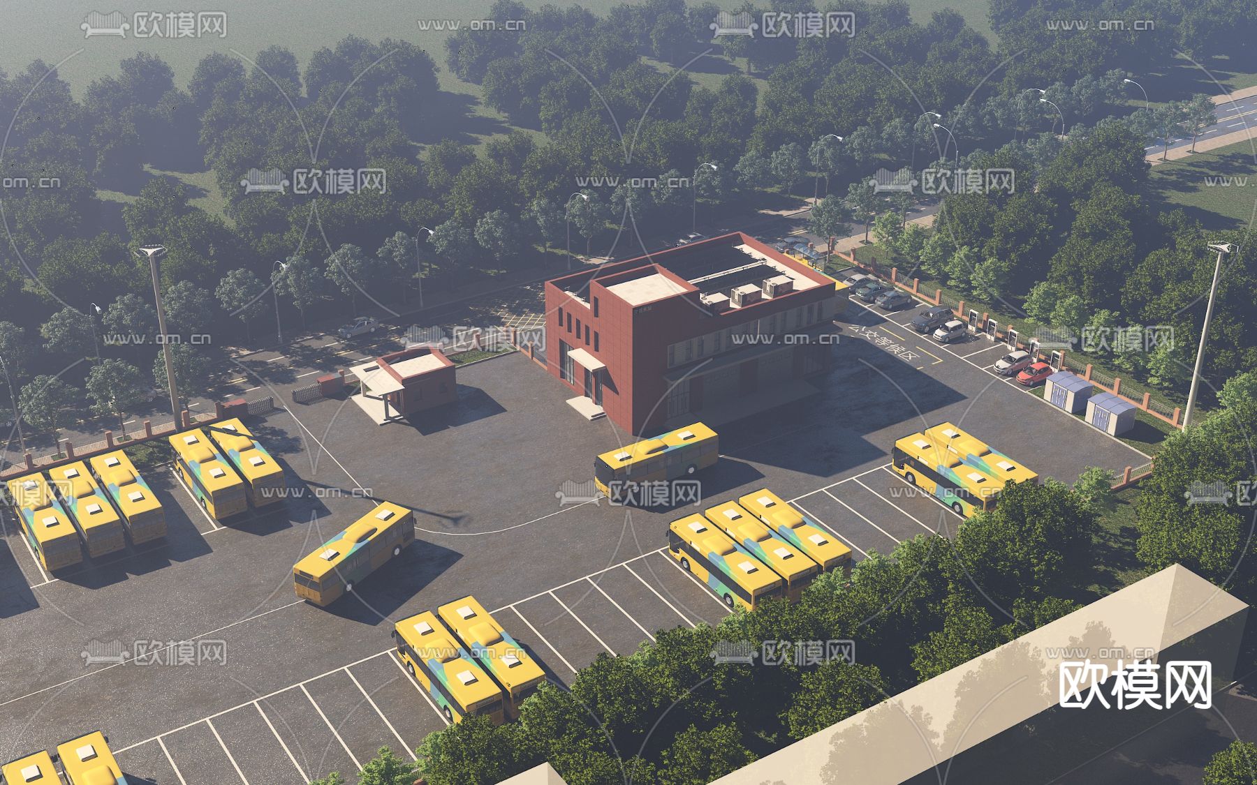 现代公交站鸟瞰3d模型下载（渲染图2）