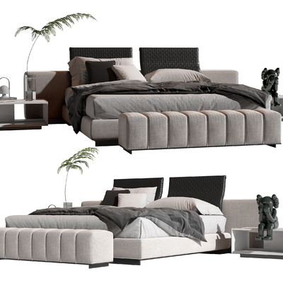  Minotti 现代布艺双人床su模型 