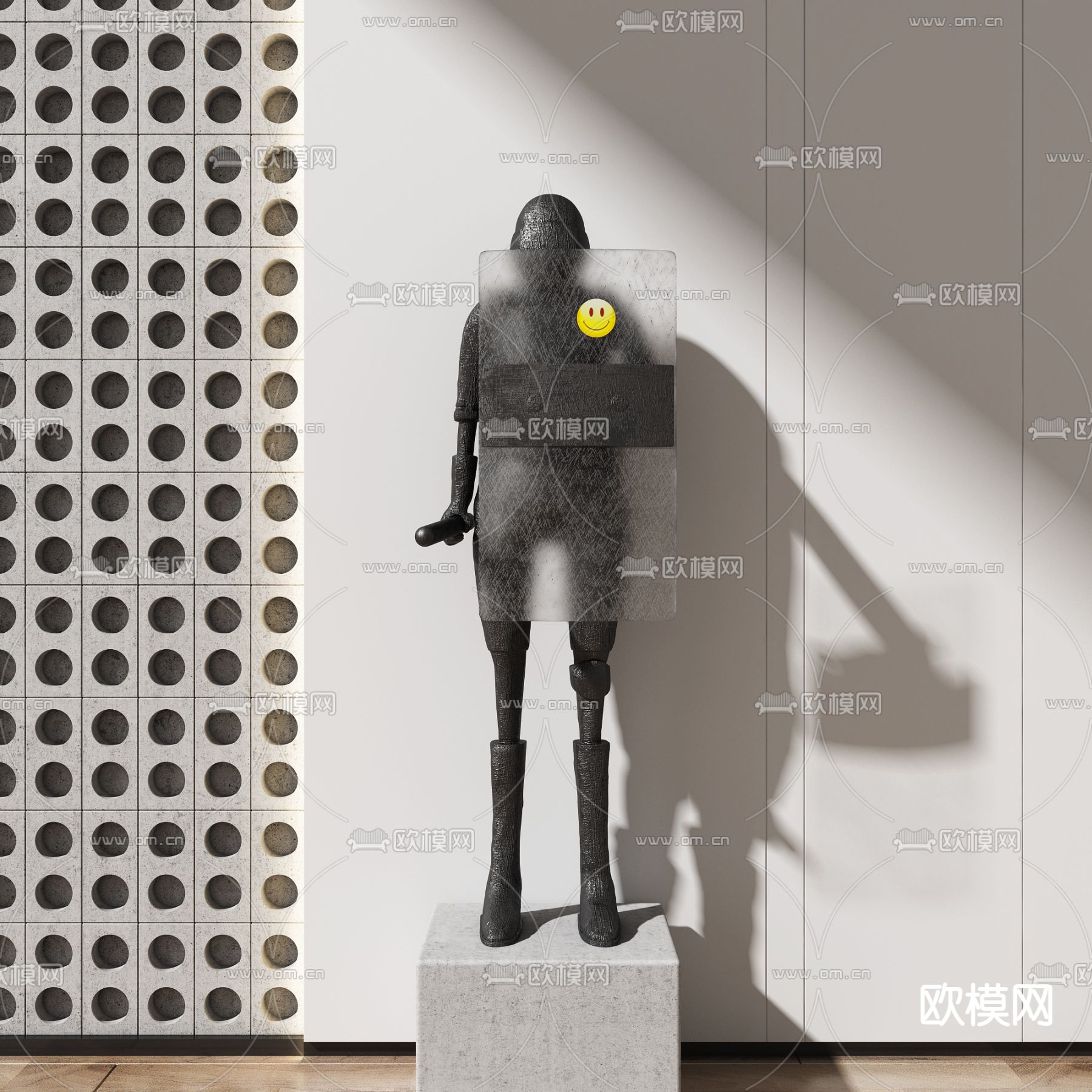 现代人形盾牌雕塑3d模型下载