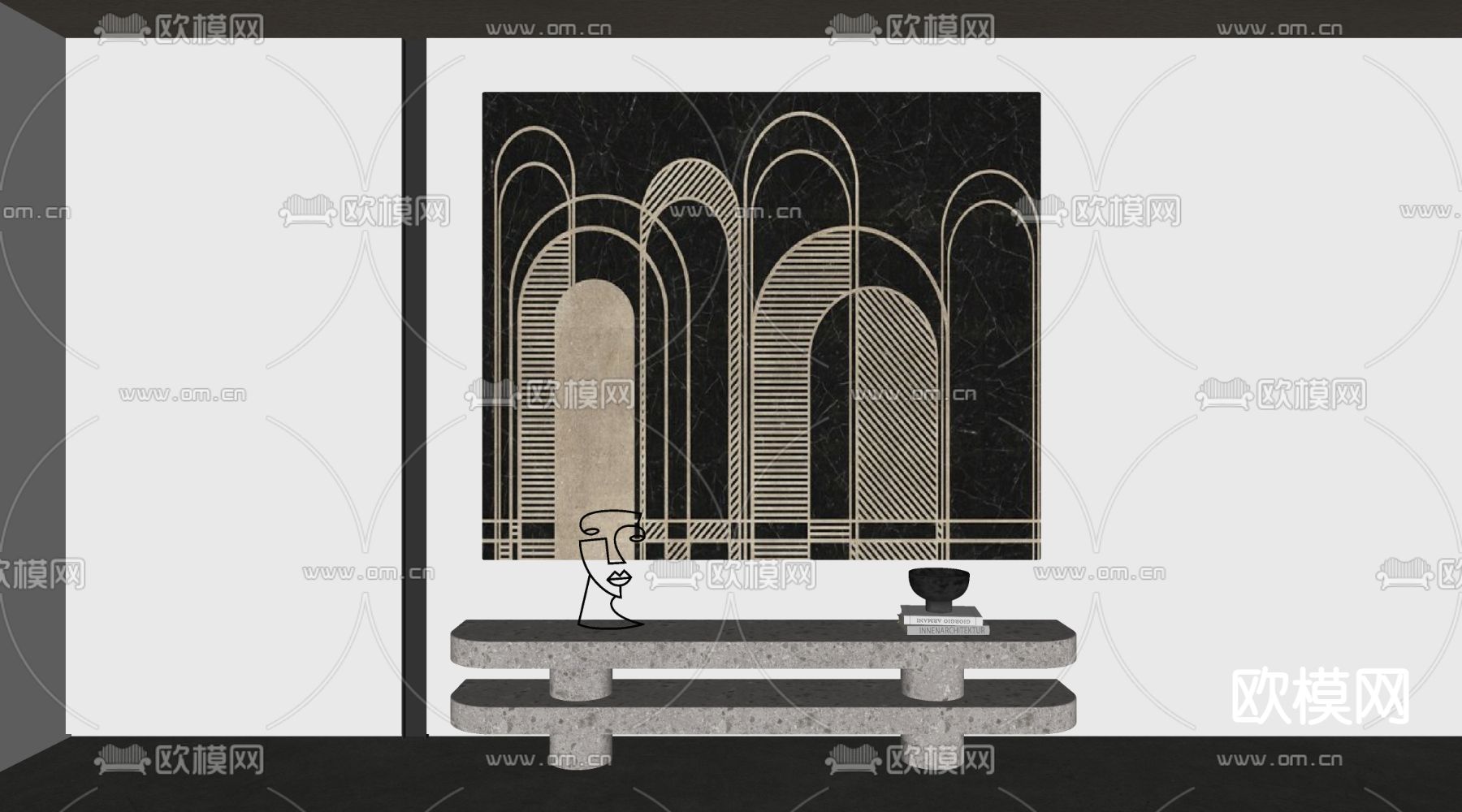 侘寂风抽象装饰画su模型下载（渲染图2）
