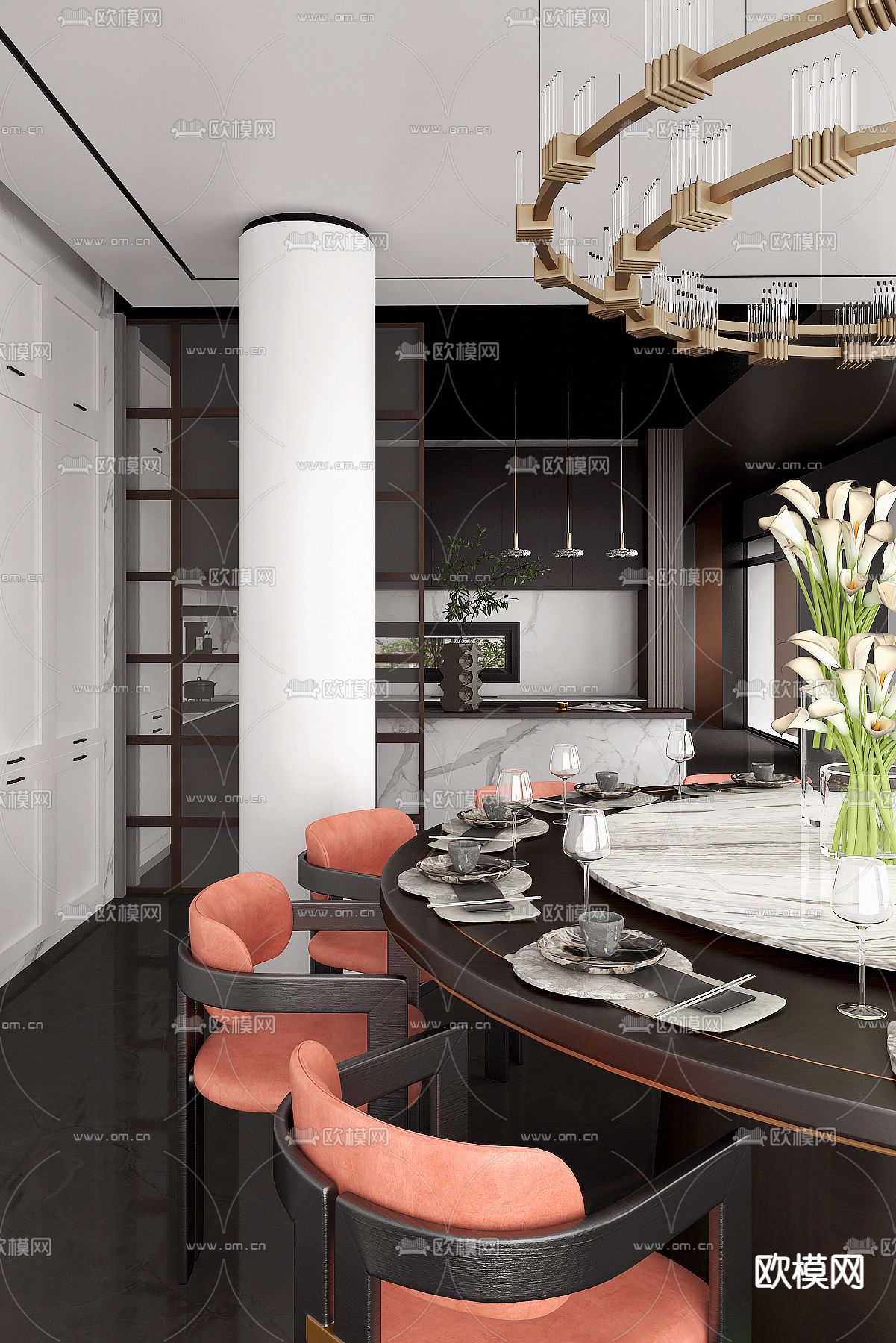 李益中设计 现代轻奢餐厅3d模型下载（渲染图1）
