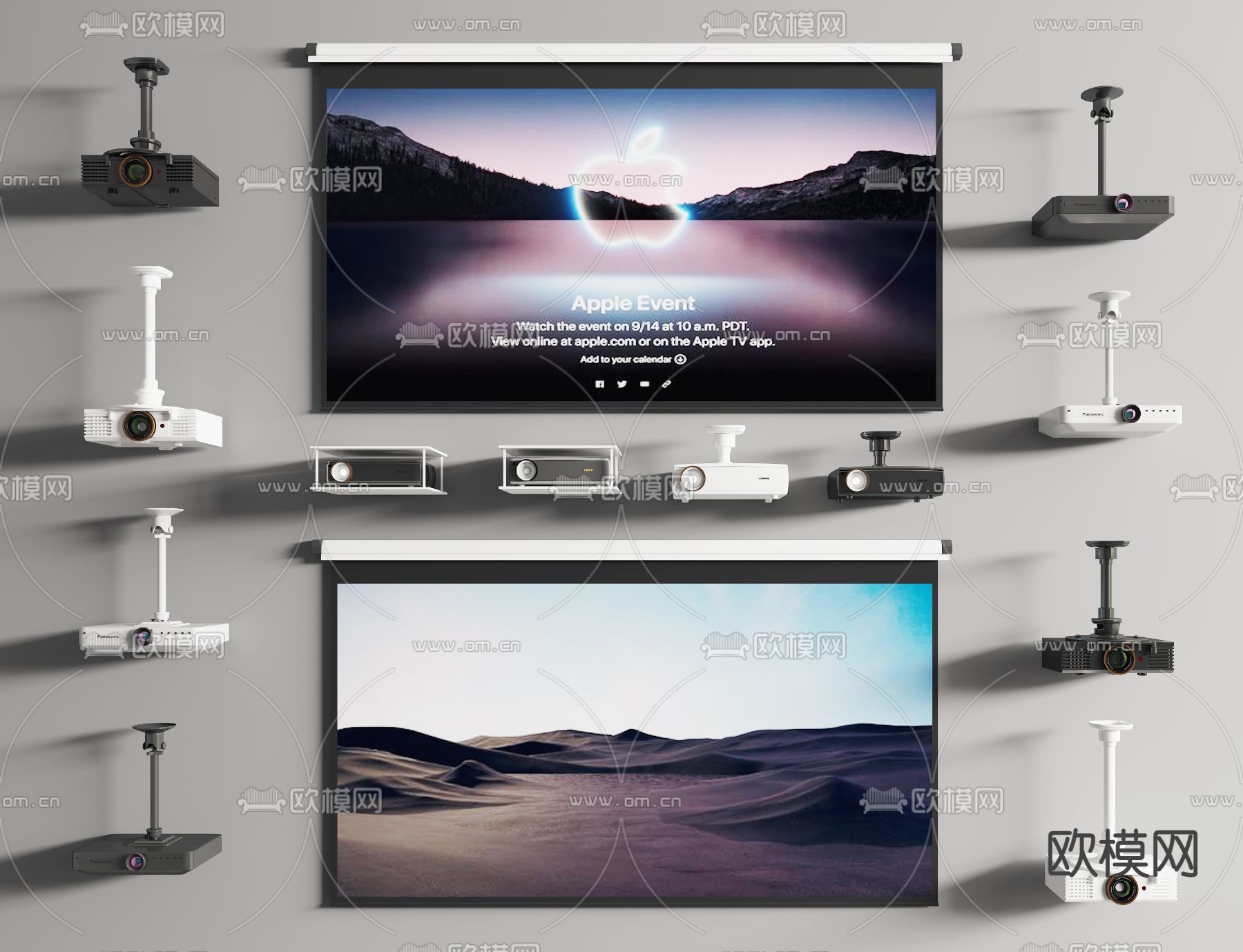 投影仪投影幕布3d模型下载