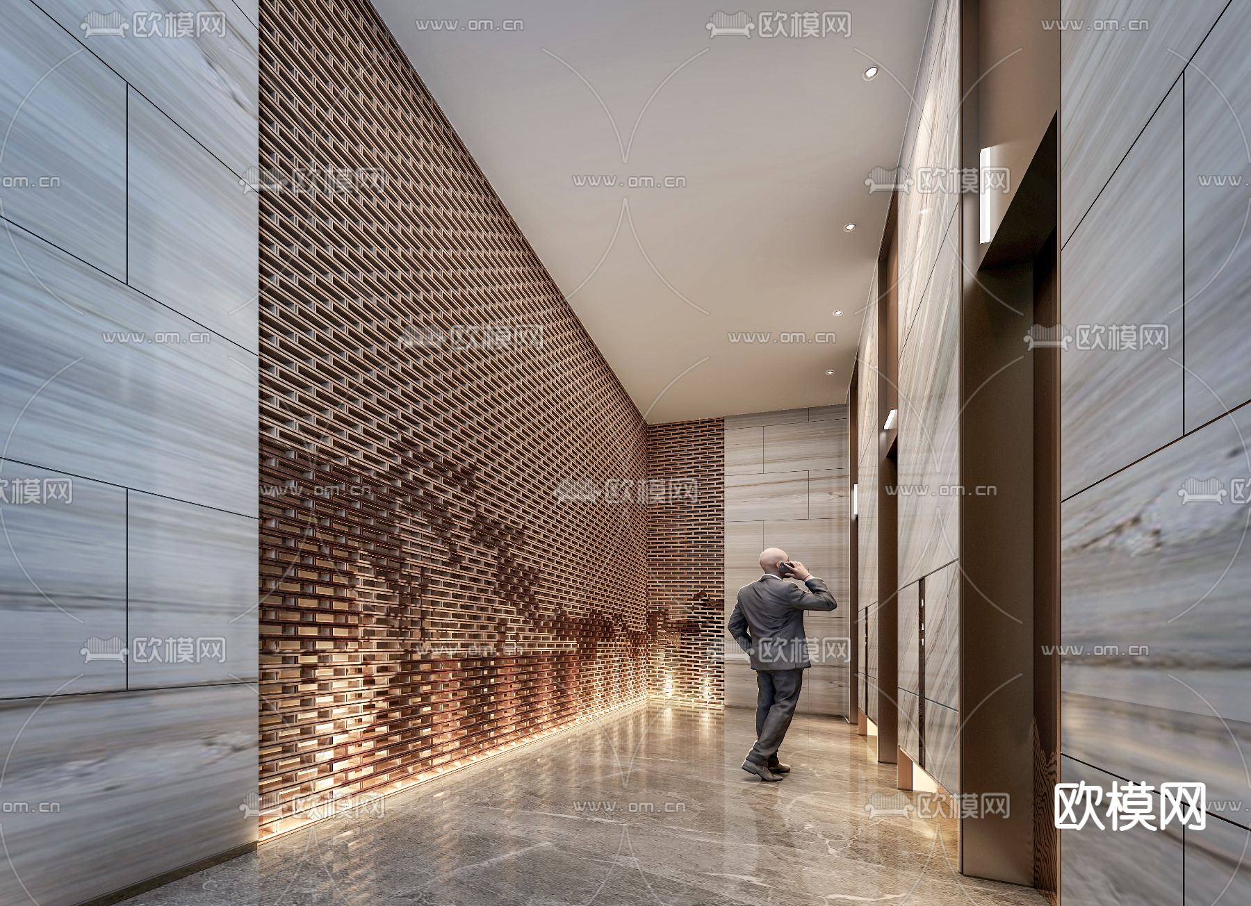 现代酒店电梯厅3d模型下载