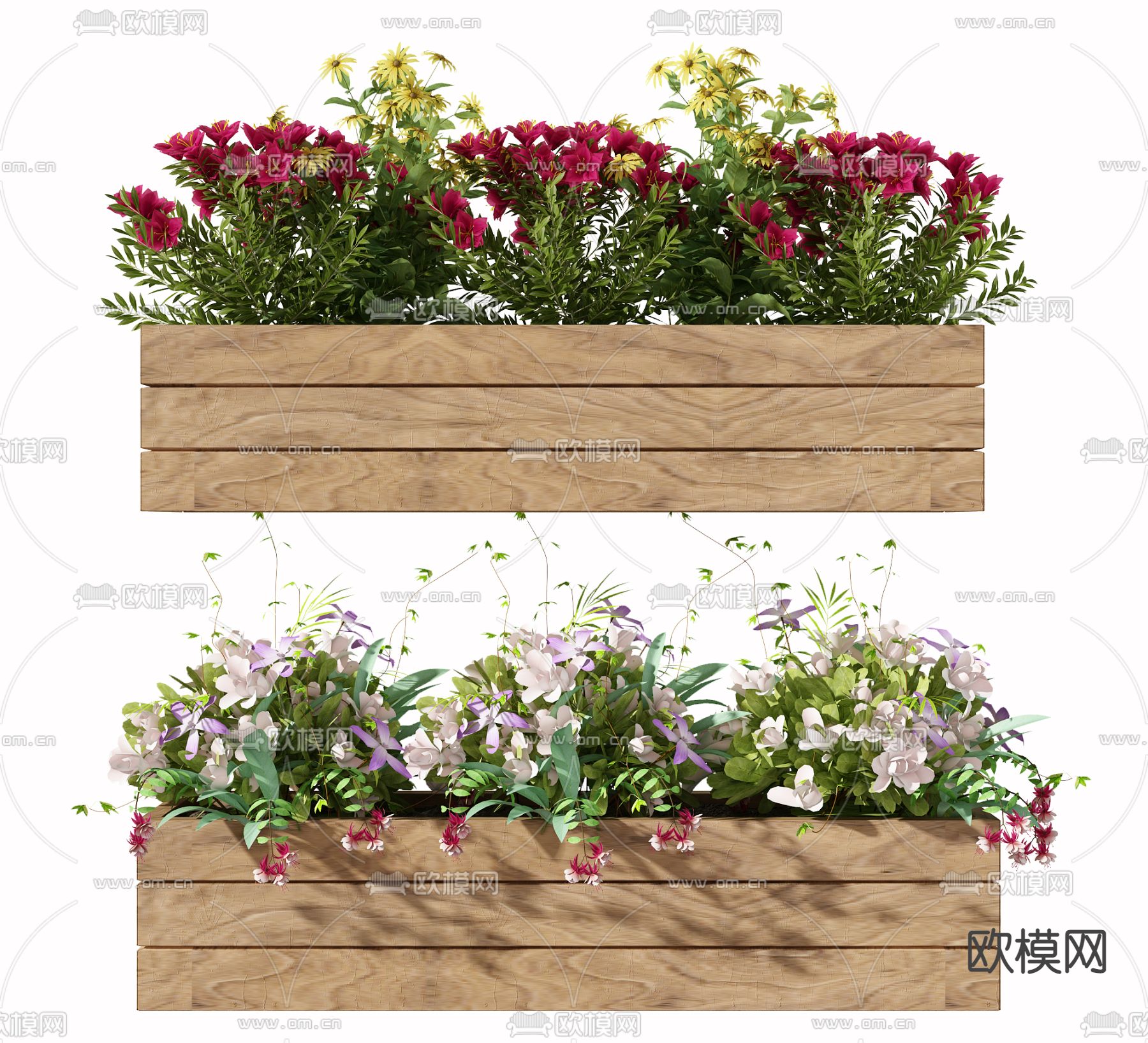 现代户外绿植花箱花坛3d模型下载