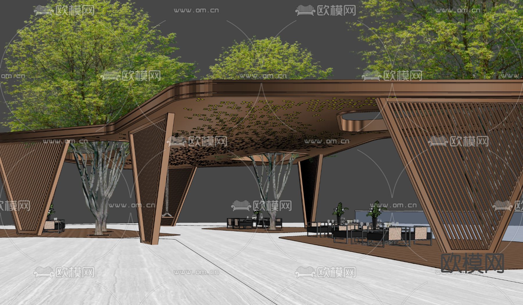 现代菱形廊架su模型下载_ID12072983_sketchup模型下载-欧模网