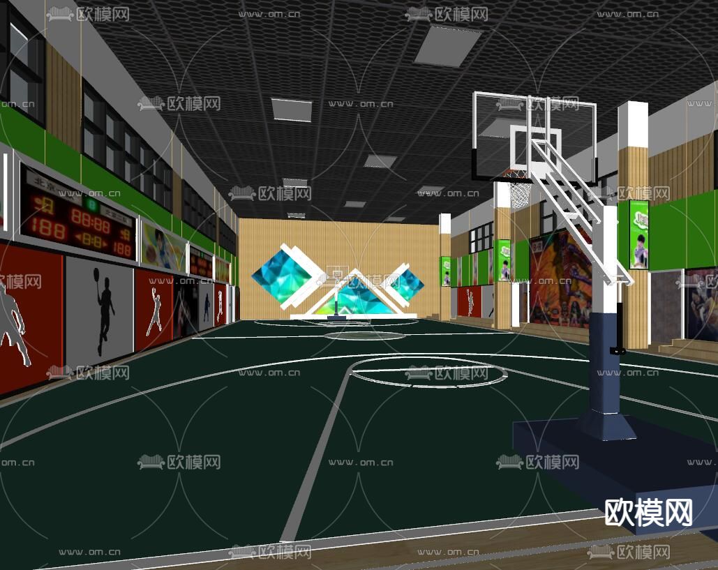 现代篮球场su模型下载（渲染图3）