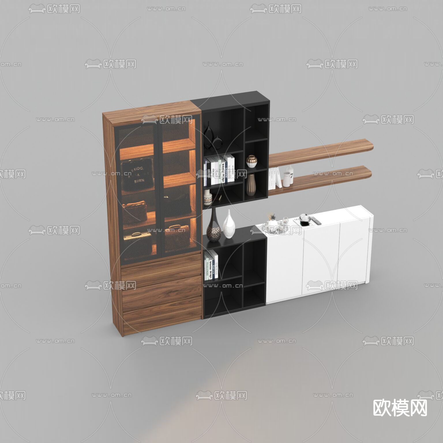 现代简约实木装饰柜免费3d模型下载