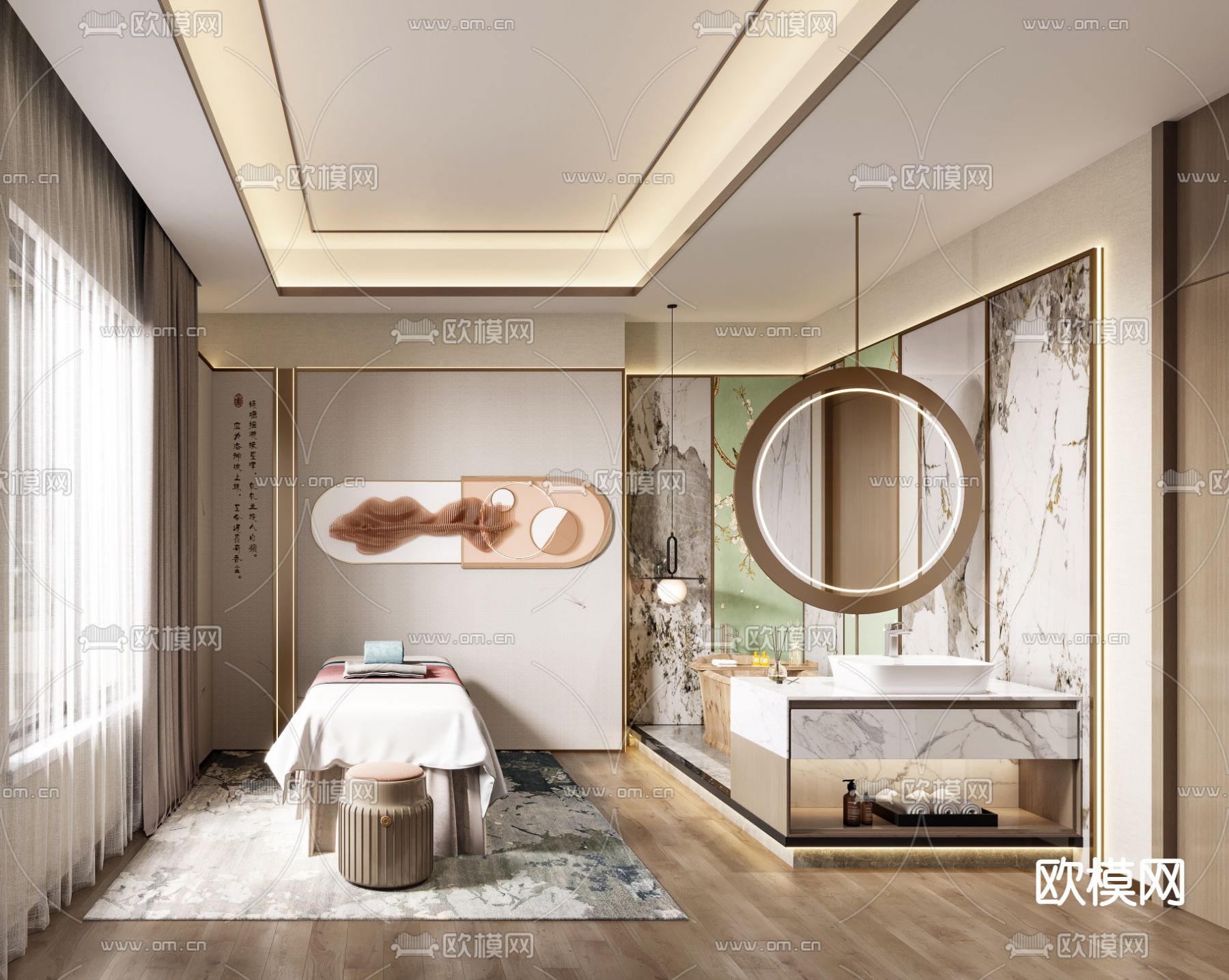 新中式SPA护理房3d模型下载