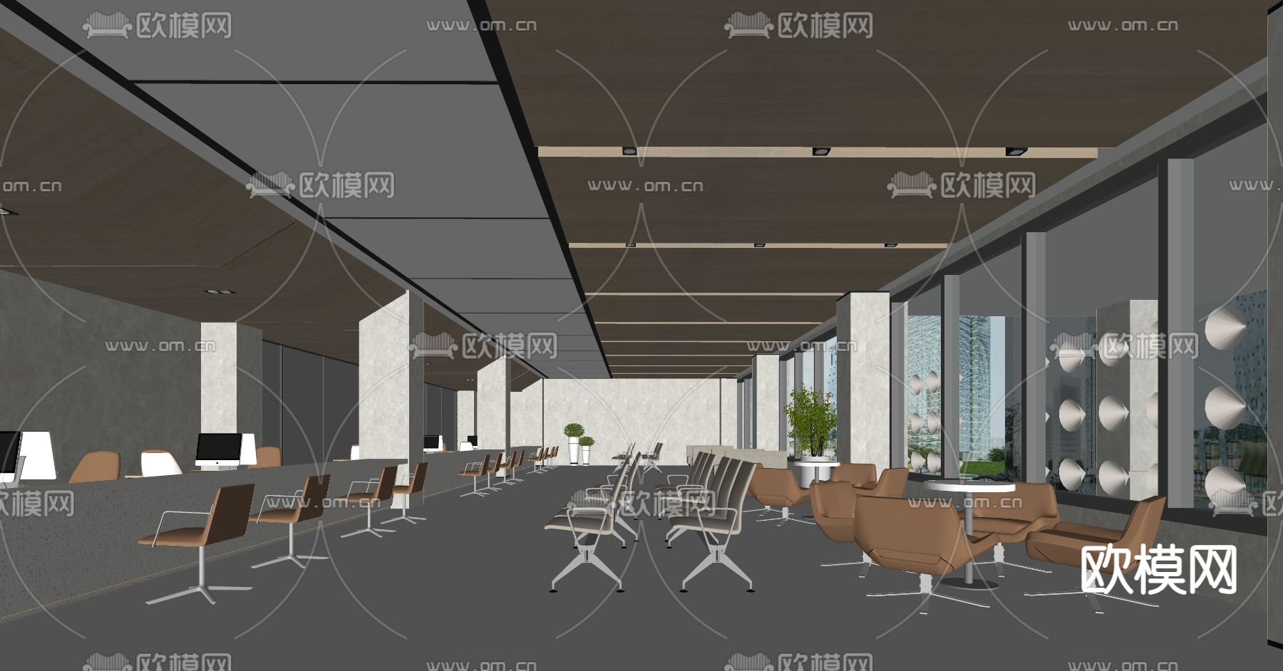 现代服务办事大厅su模型下载（渲染图2）