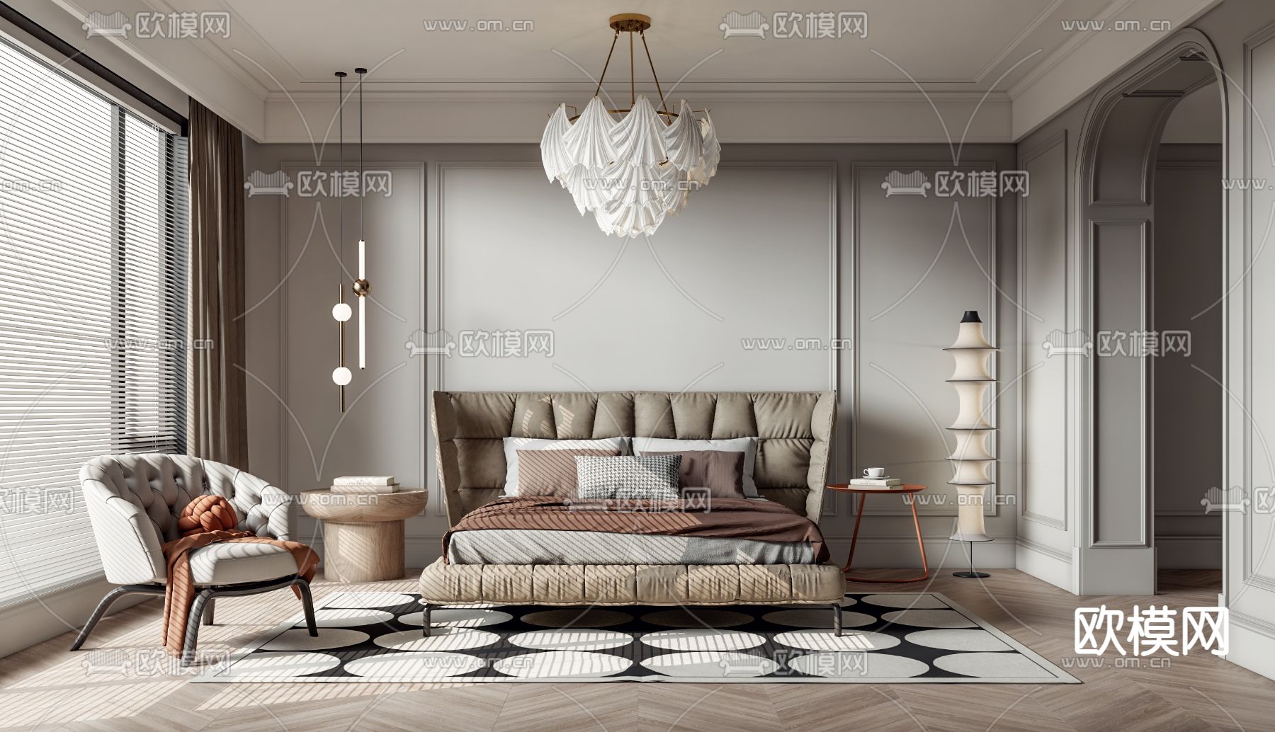 法式卧室主人房su模型下载（渲染图1）