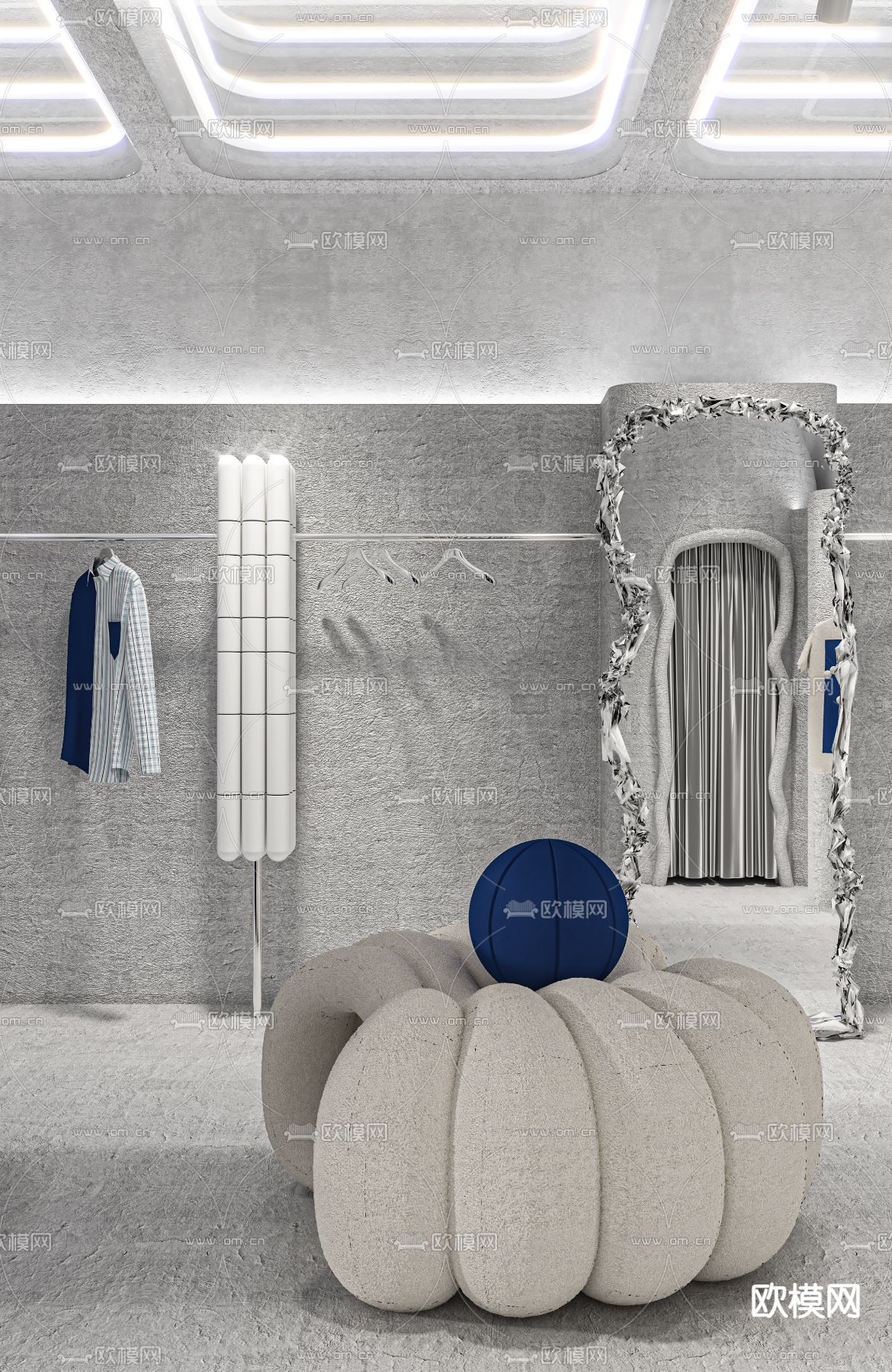 现代工业风潮男服装店3d模型下载（渲染图9）