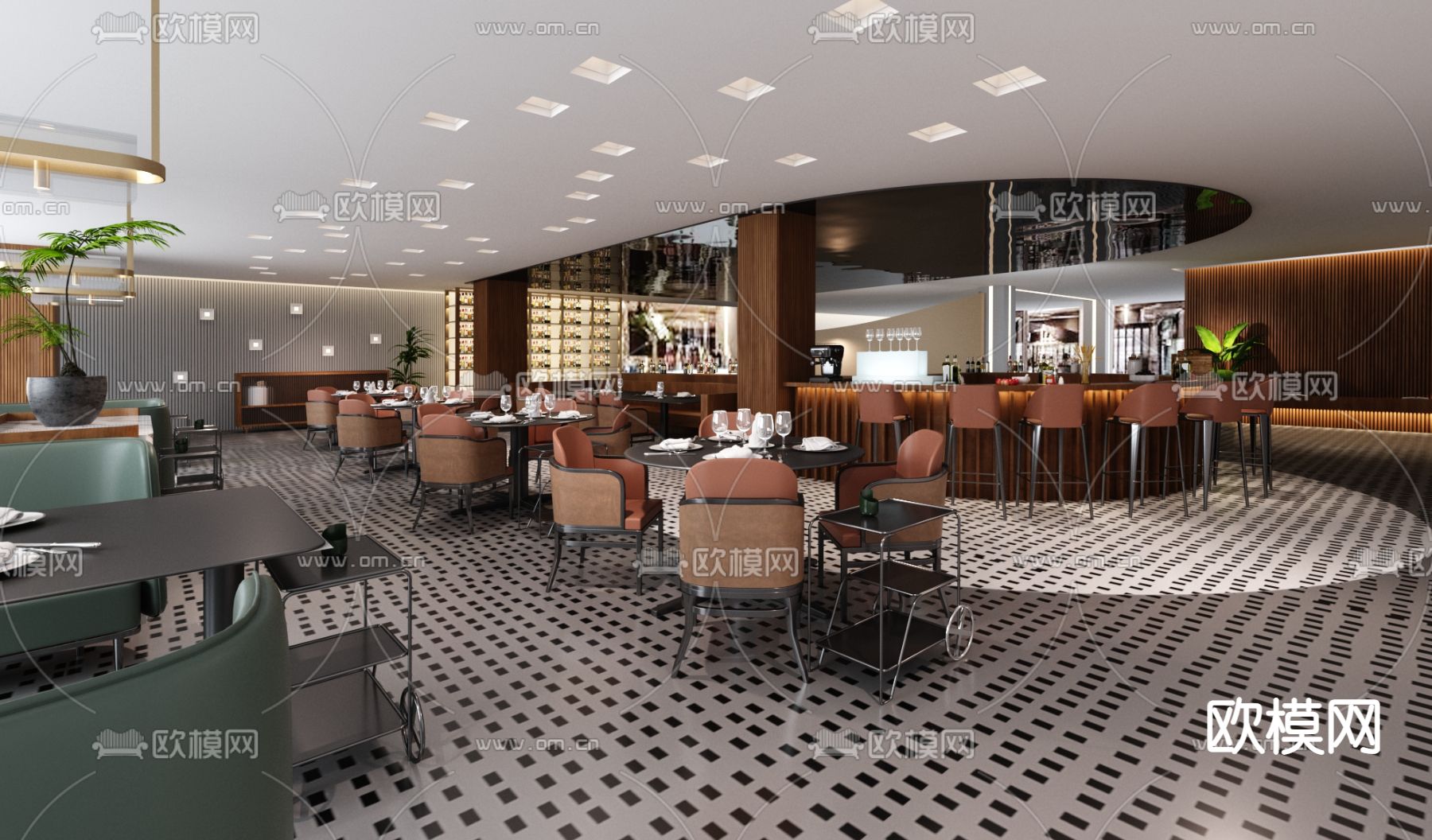 瀚唐风景设计 现代火锅店3d模型下载_ID12072853_3dmax免费模型-欧模网