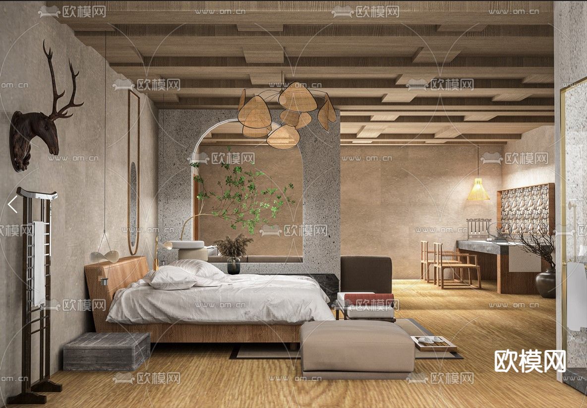 侘寂风瑶寨民宿免费3d模型下载（渲染图2）