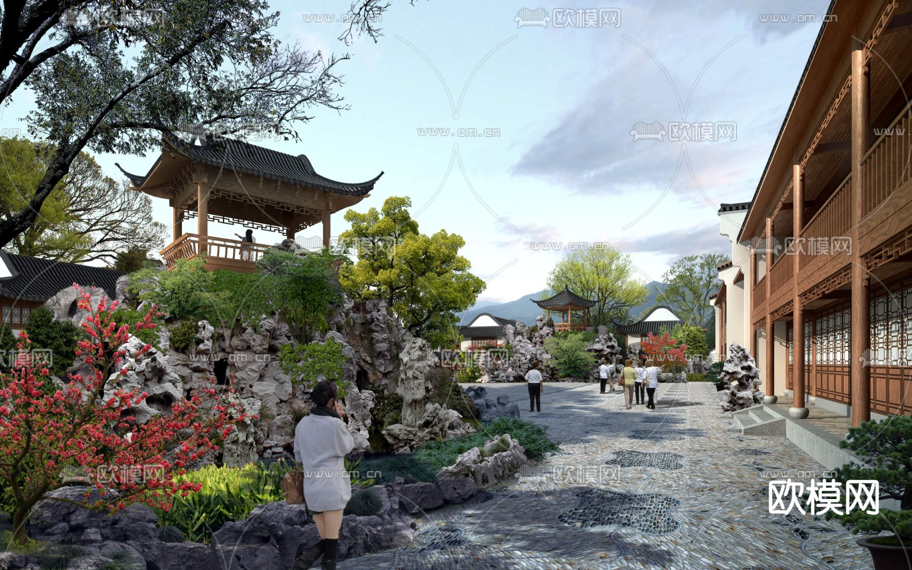中式庭院园林景观psd下载_ID12073369_3dmax免费模型-欧模网