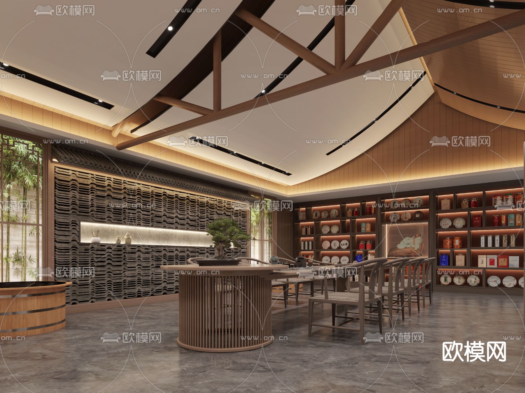 新中式茶楼茶馆3d模型下载_ID12069120_3dmax免费模型-欧模网