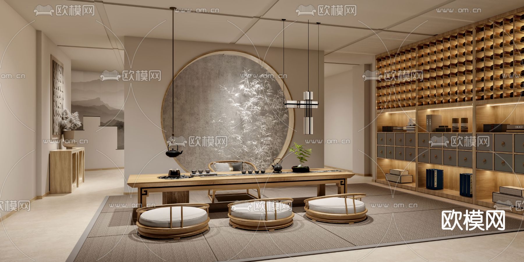 新中式茶室3d模型下载_ID12071685_3dmax免费模型-欧模网
