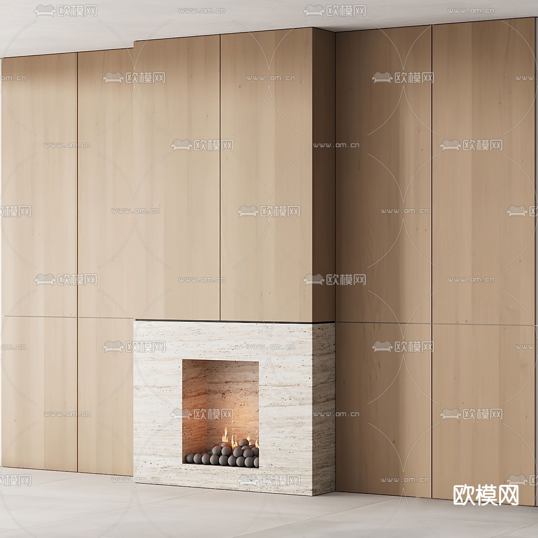 现代嵌入式壁炉3d模型