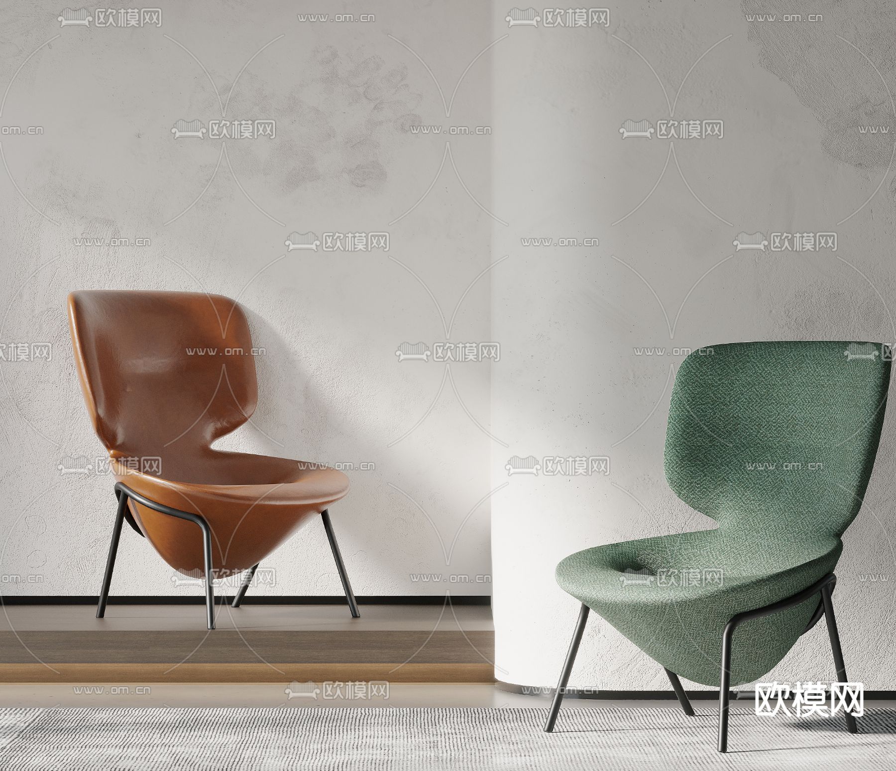 现代绿色布艺椅子3d模型下载