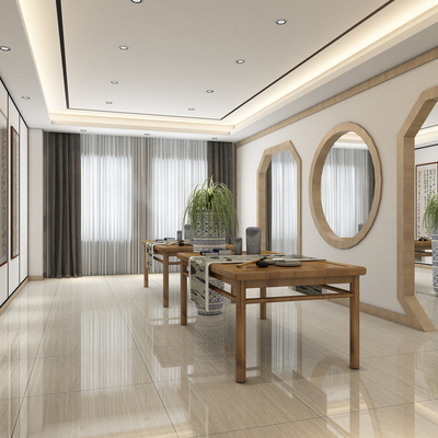  新中式书画室su模型 