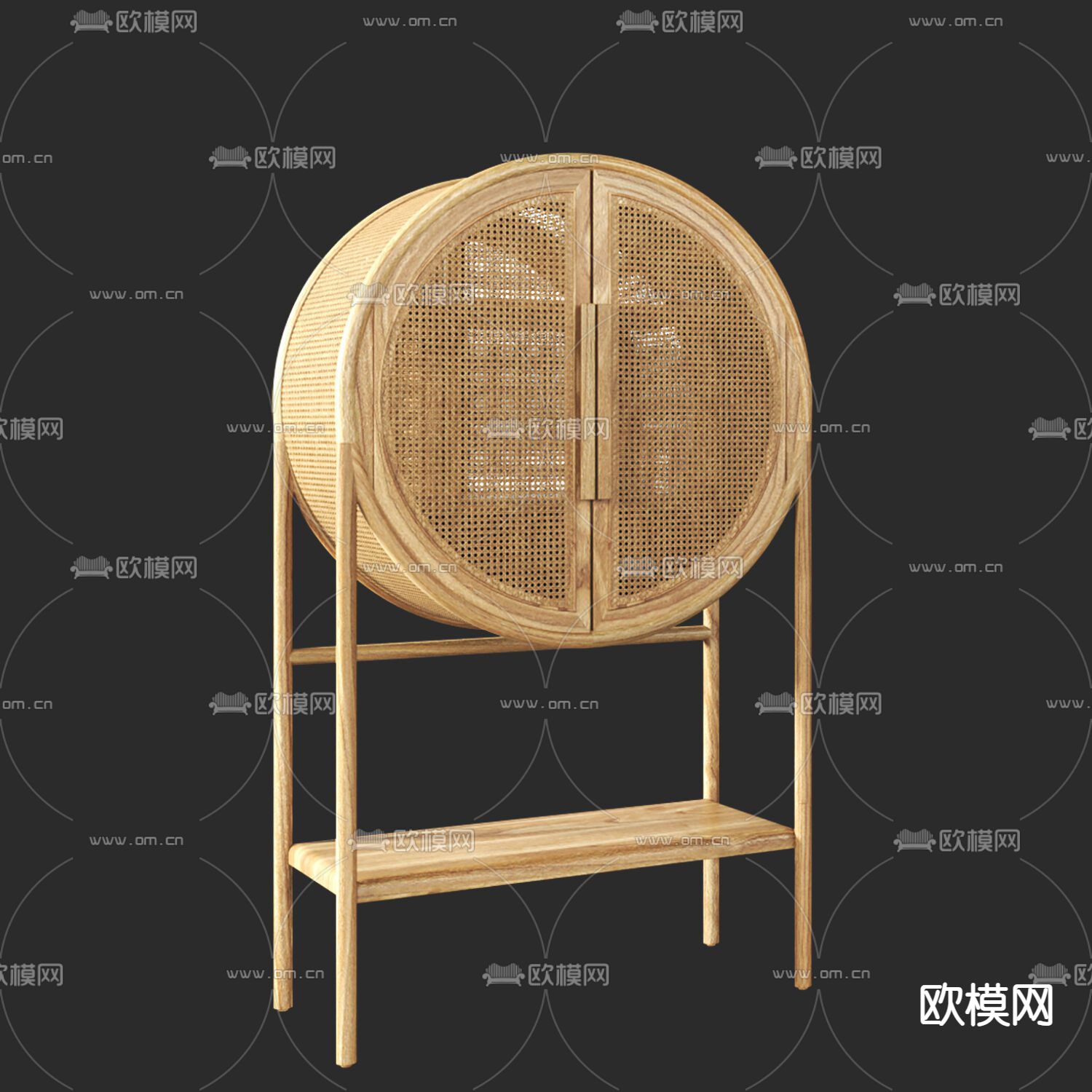 北欧简约实木草编装饰柜免费3d模型下载