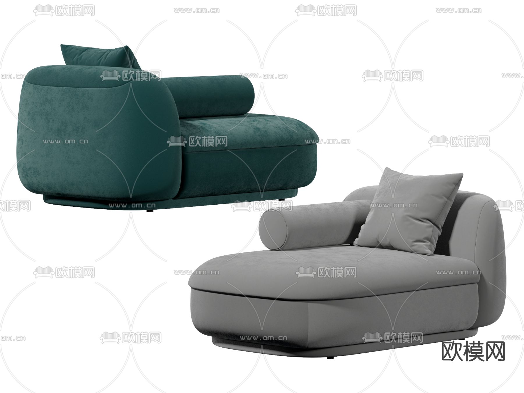 现代绿色布贵妃椅3d模型下载