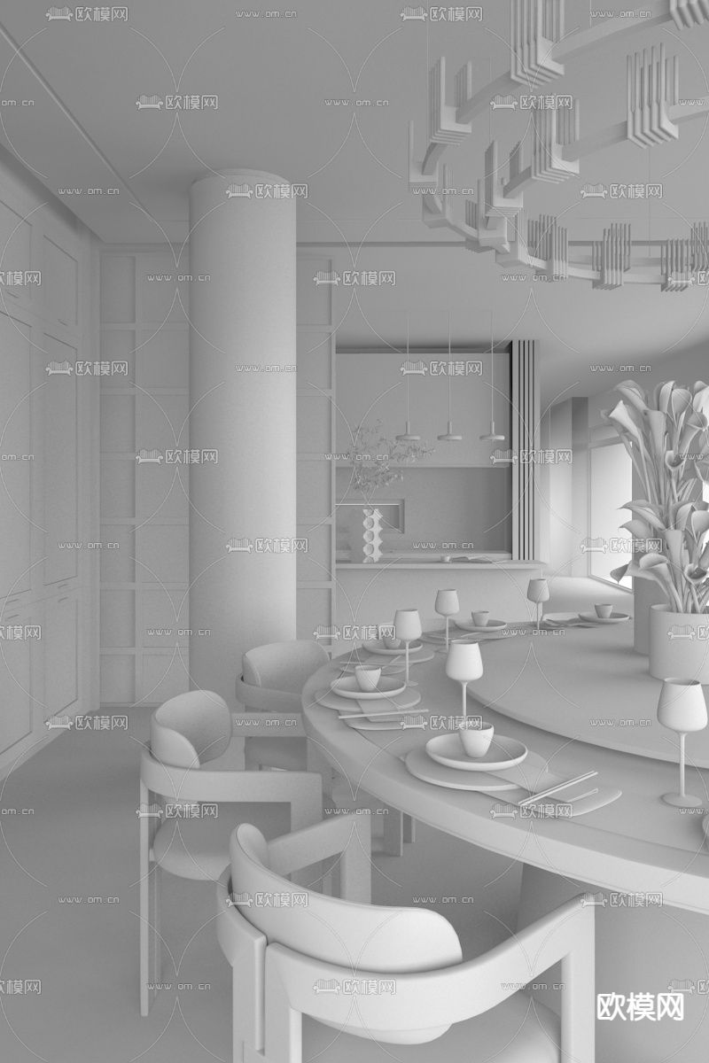 李益中设计 现代轻奢餐厅3d模型下载（渲染图2）