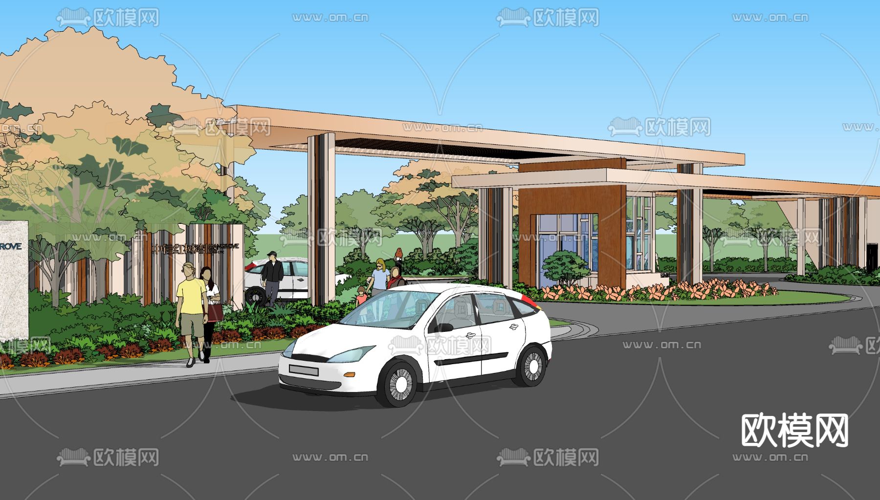现代入口大门su模型