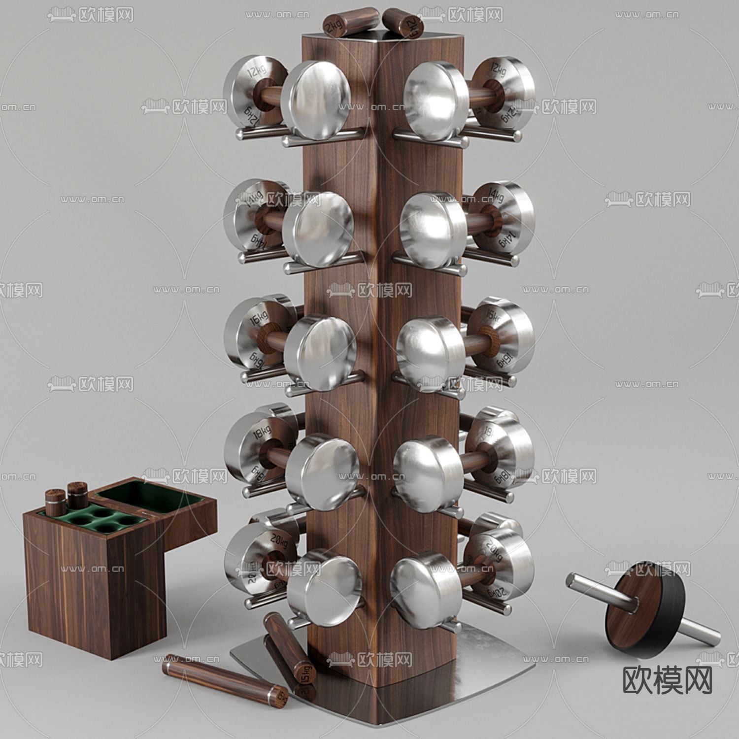 现代健身房器材哑铃组合模型下载（渲染图1）