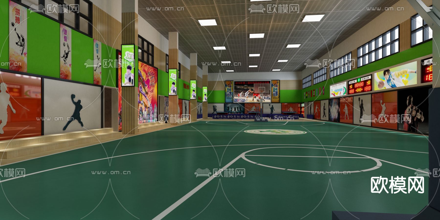 现代篮球场su模型下载（渲染图1）