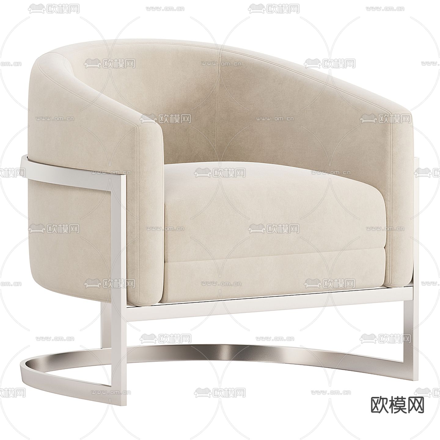 奶油风布艺休闲椅子3d模型下载（渲染图2）