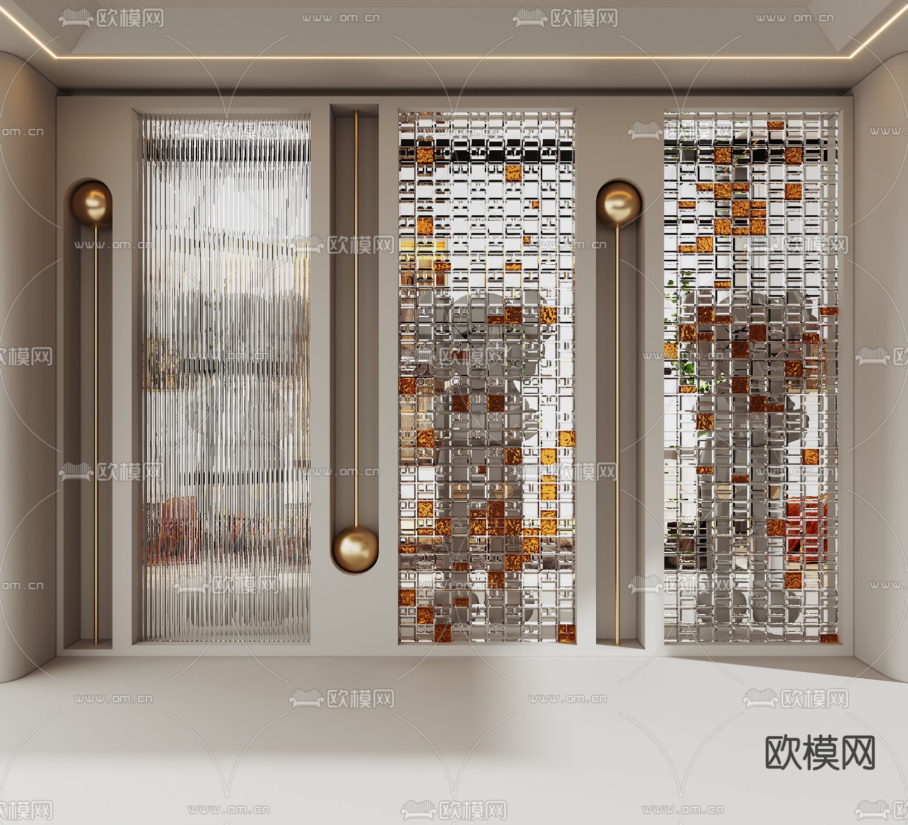 现代玻璃砖屏风隔断3d模型下载
