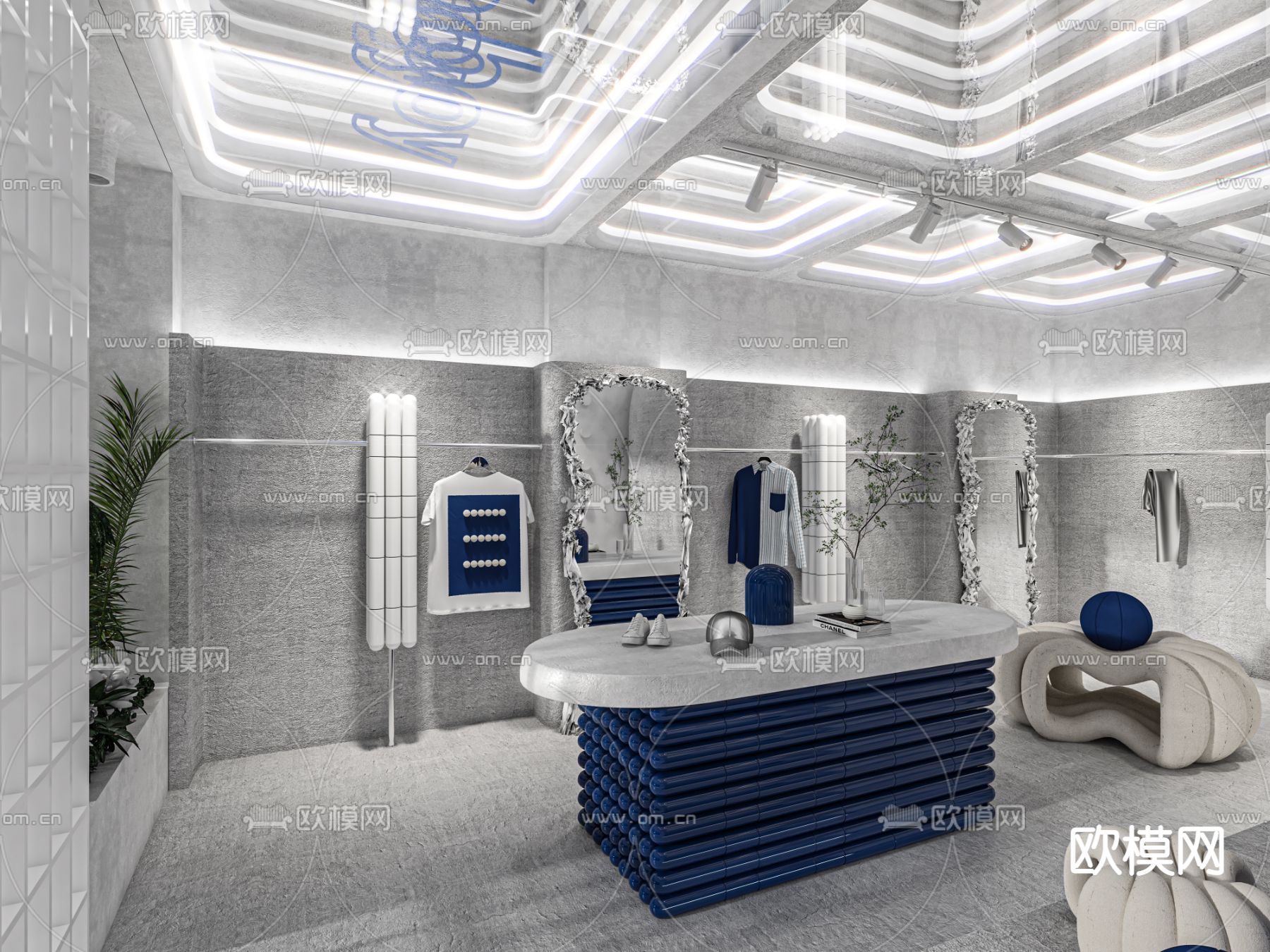 现代工业风潮男服装店3d模型下载（渲染图3）