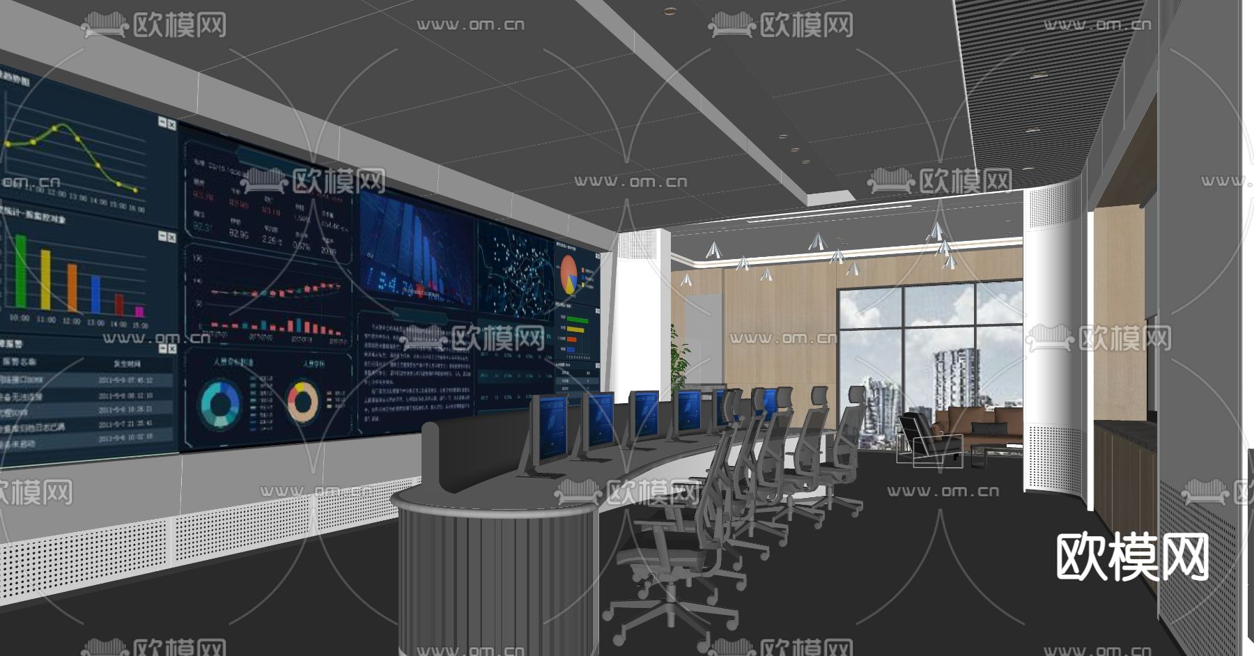 现代指挥控制室监控室su模型