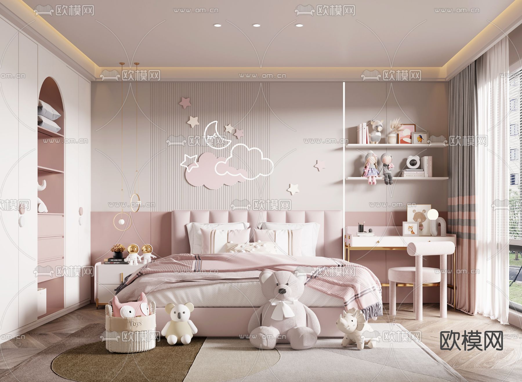 现代卧室女孩房3d模型下载_ID12068839_3dmax免费模型-欧模网