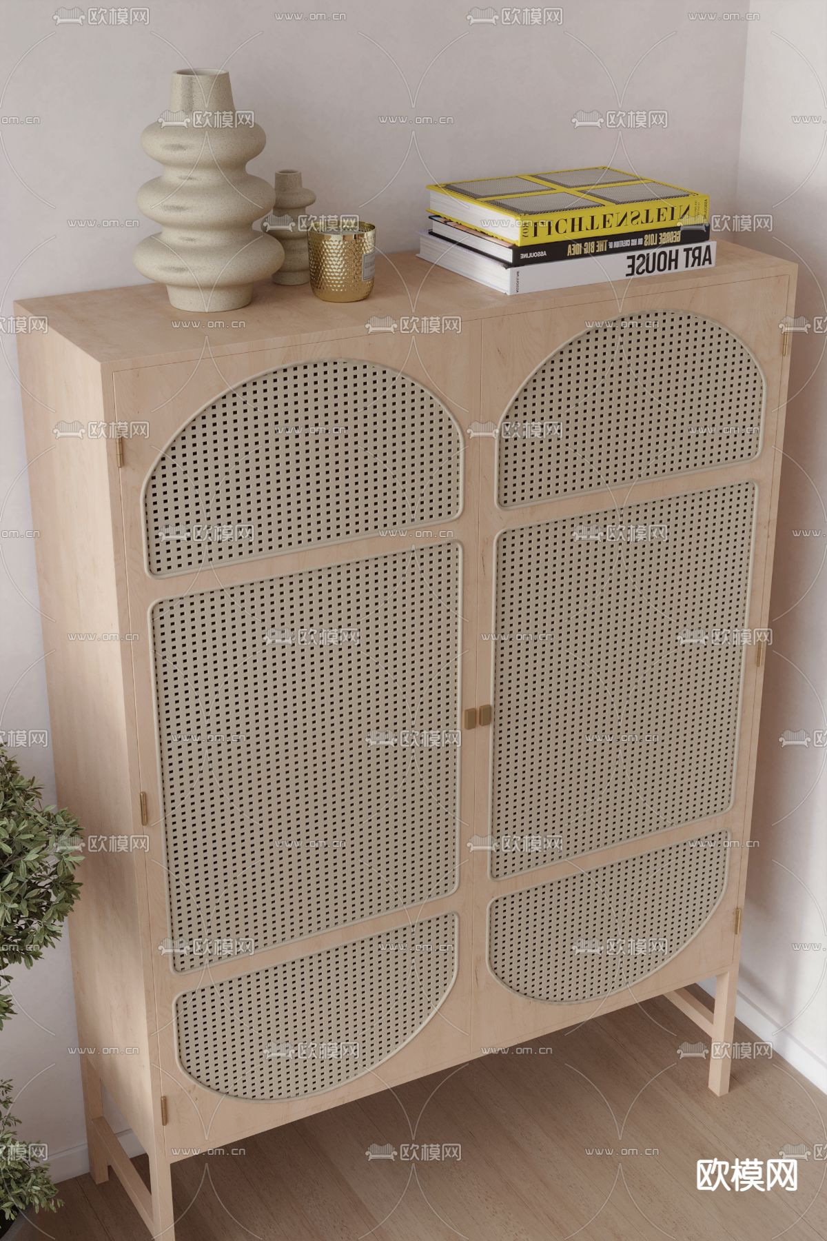 现代藤编边柜3d模型下载（渲染图2）