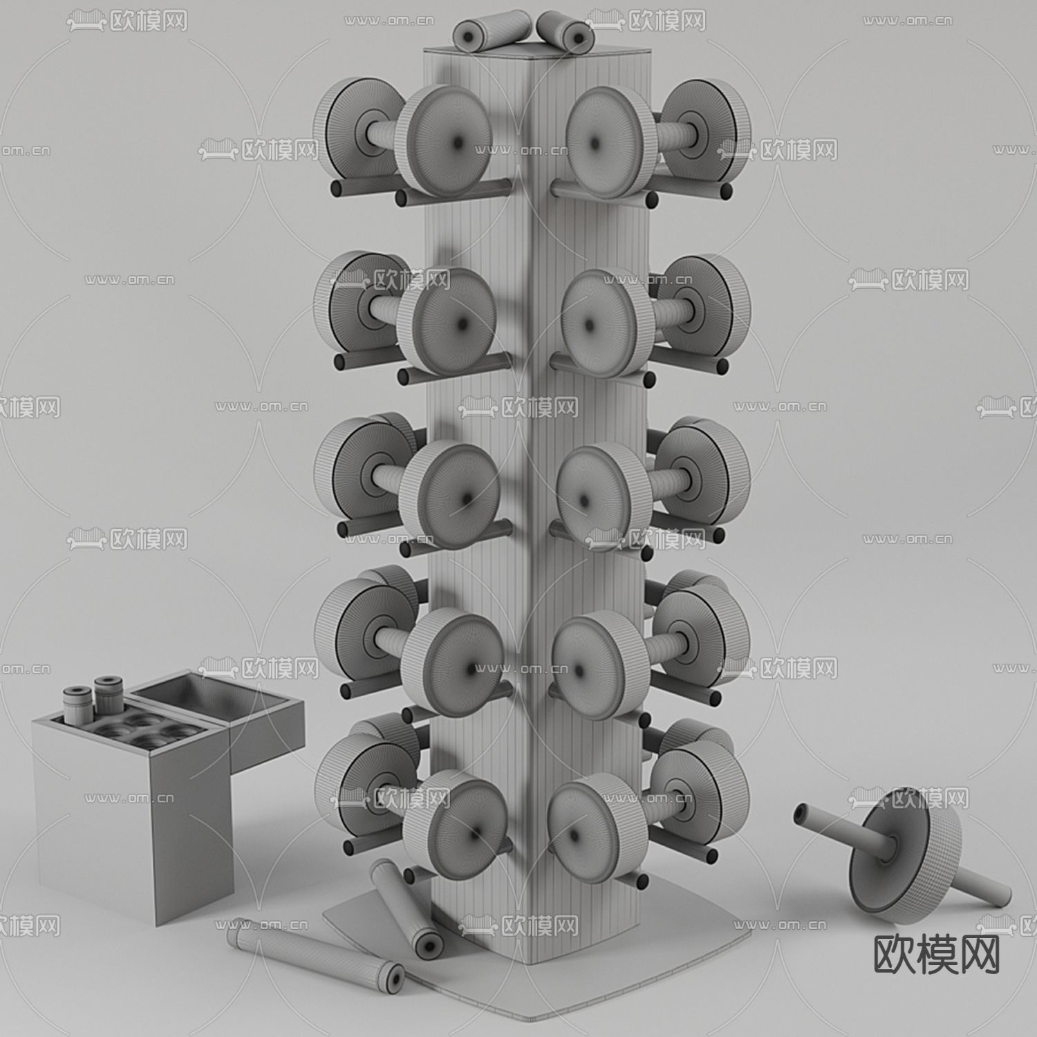 现代健身房器材哑铃组合模型下载（渲染图5）