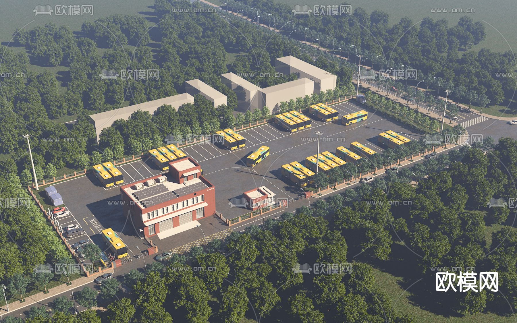 现代公交站鸟瞰3d模型下载（渲染图1）