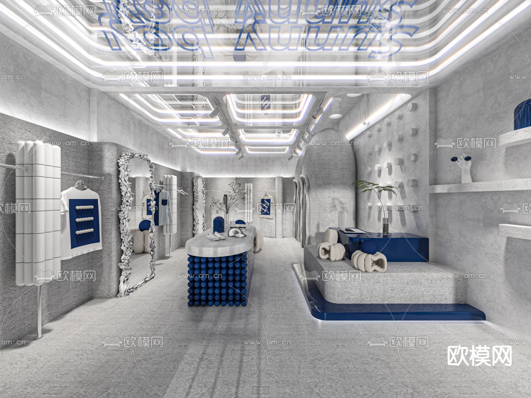 现代工业风潮男服装店3d模型下载（渲染图1）