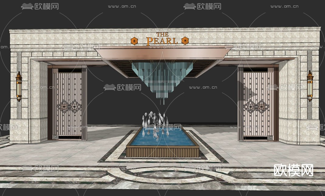 简欧酒店入口门廊su模型下载_ID12073289_sketchup模型下载-欧模网