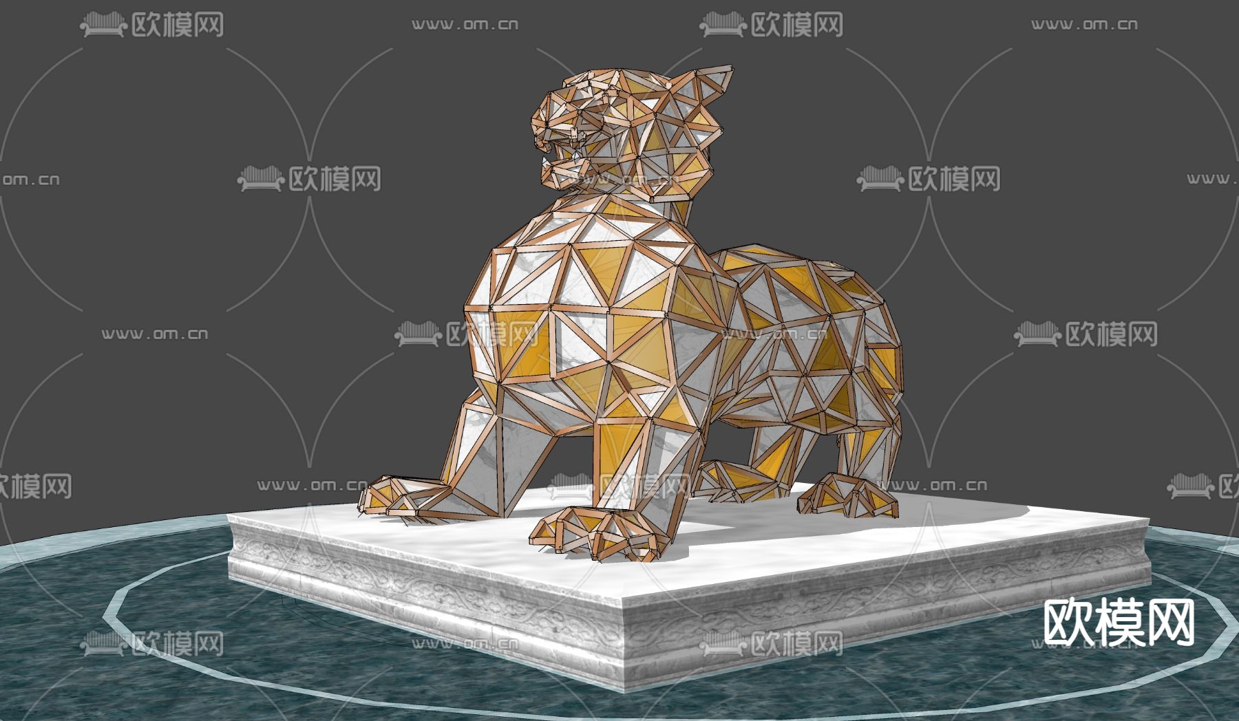 现代网格几何狮子雕塑su模型下载_ID12073259_sketchup模型下载-欧模网