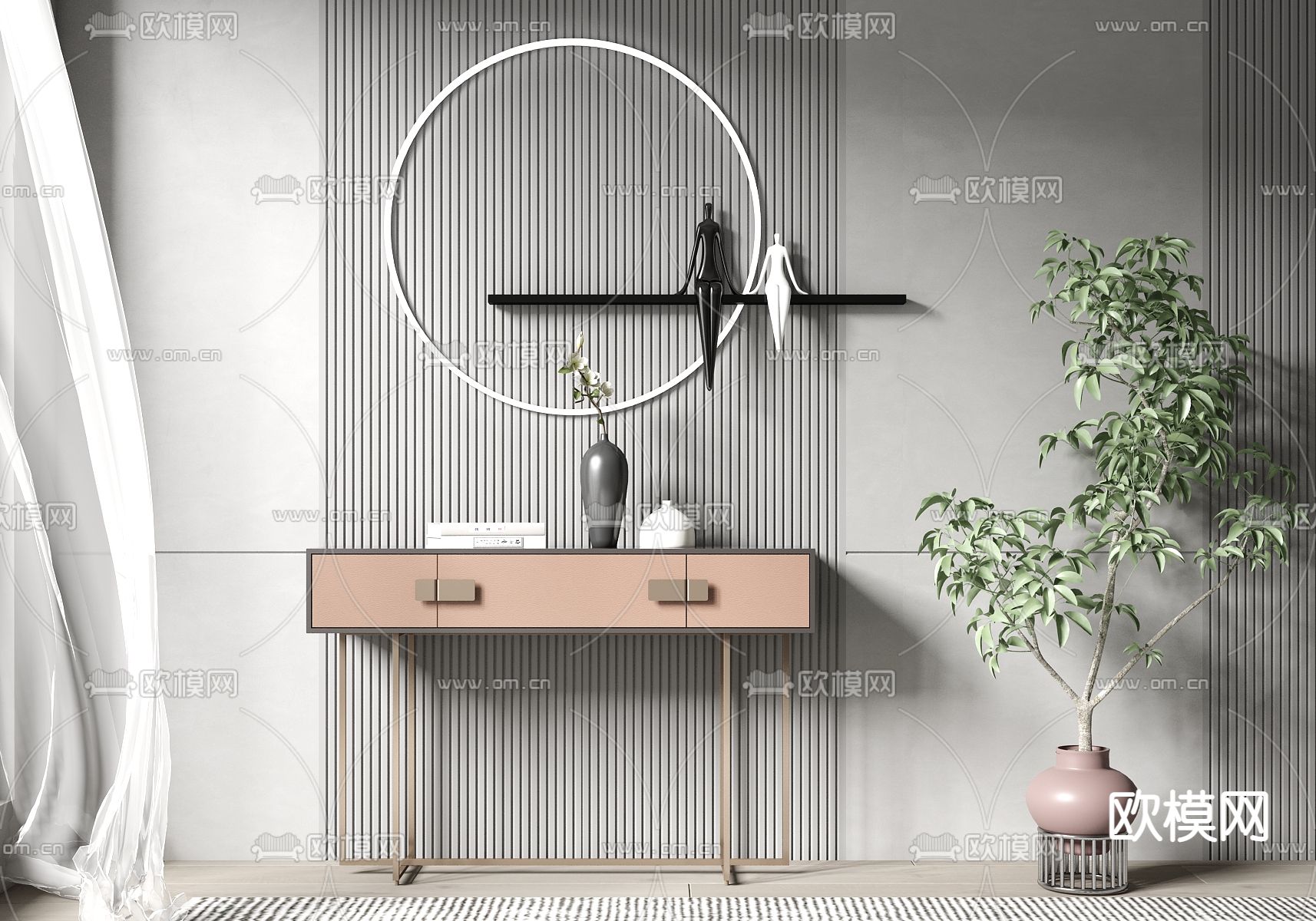 现代轻奢端景条案su模型下载（渲染图1）
