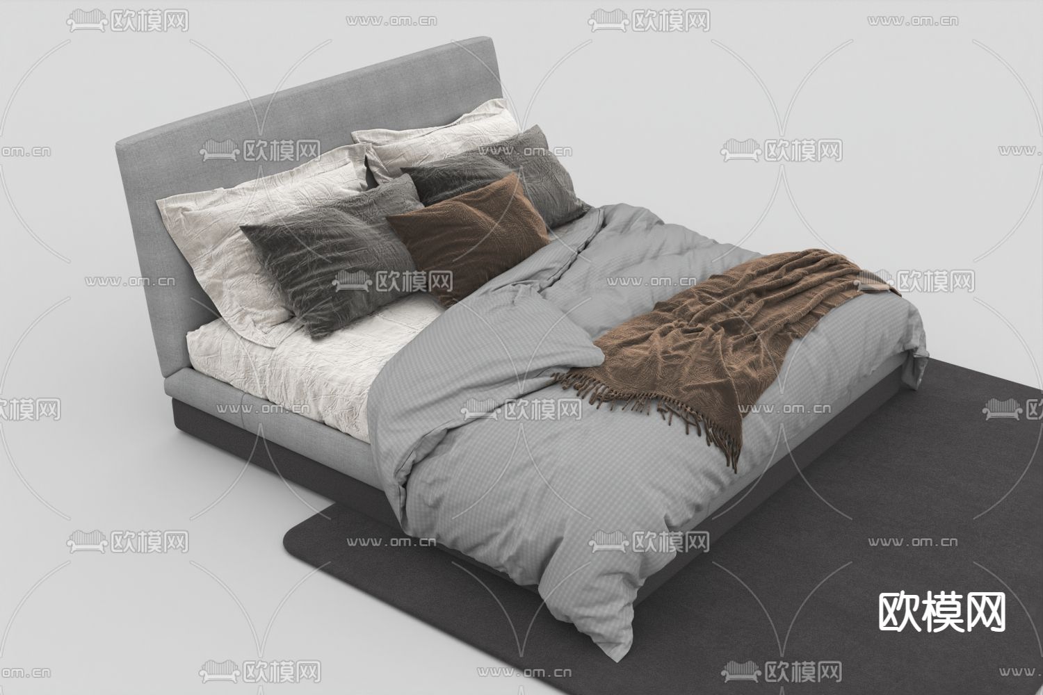 现代简约布艺双人床免费3d模型下载