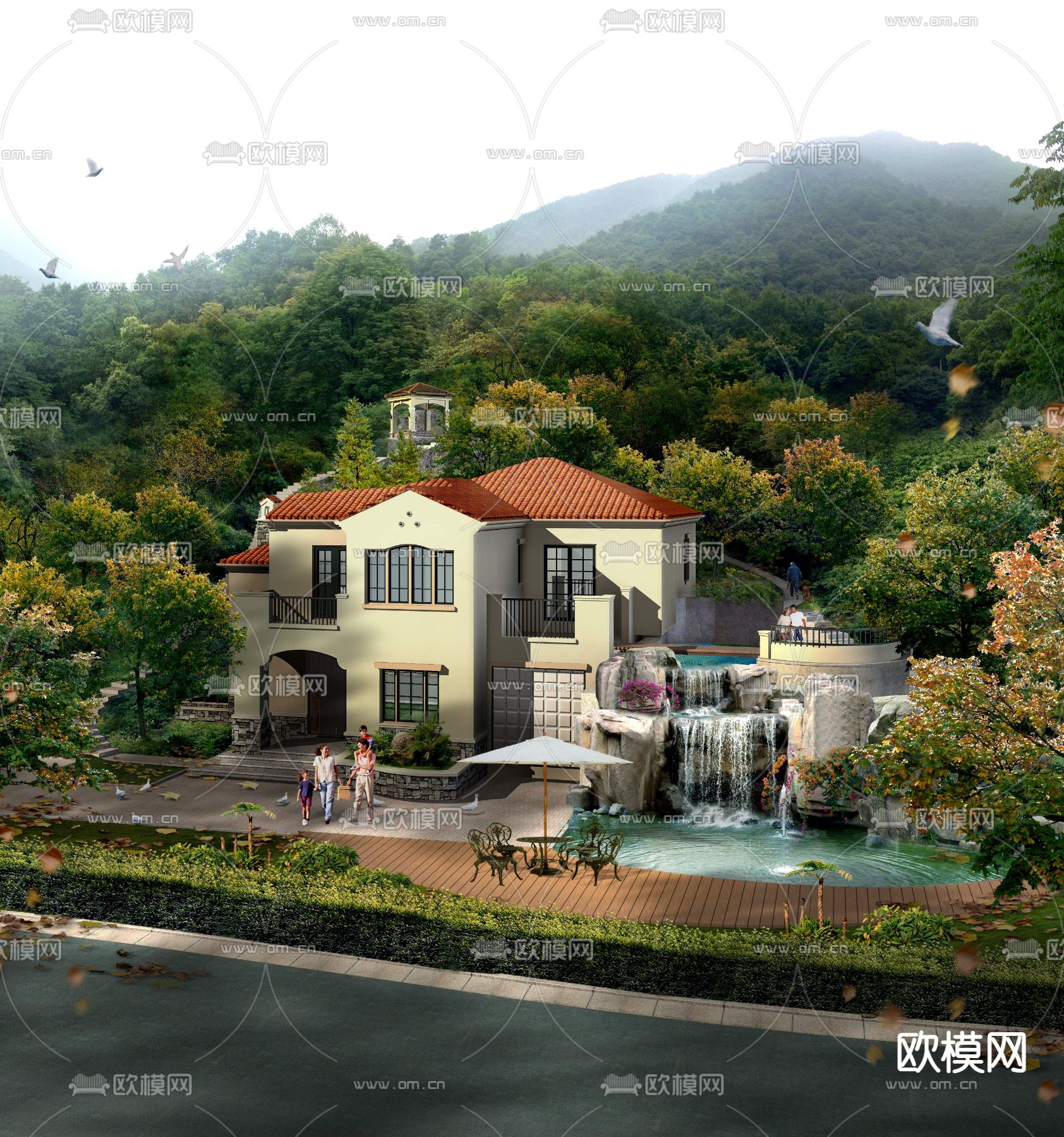 现代建筑庭院园林景观psd下载