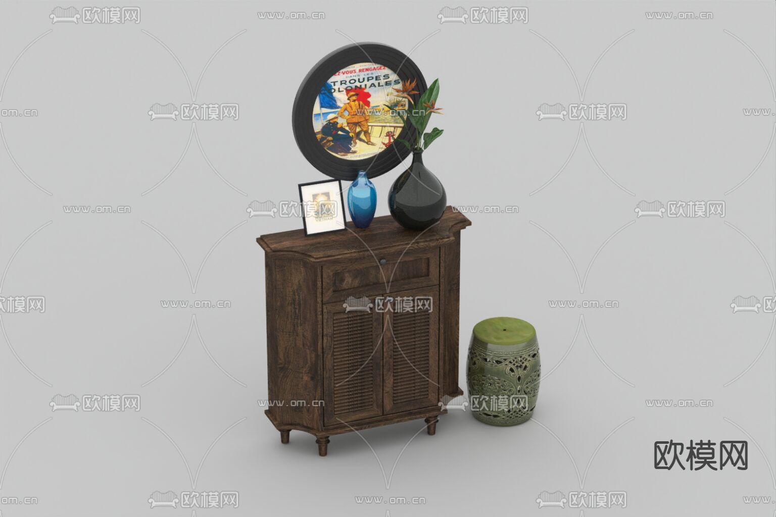 新古典实木边柜免费3d模型下载