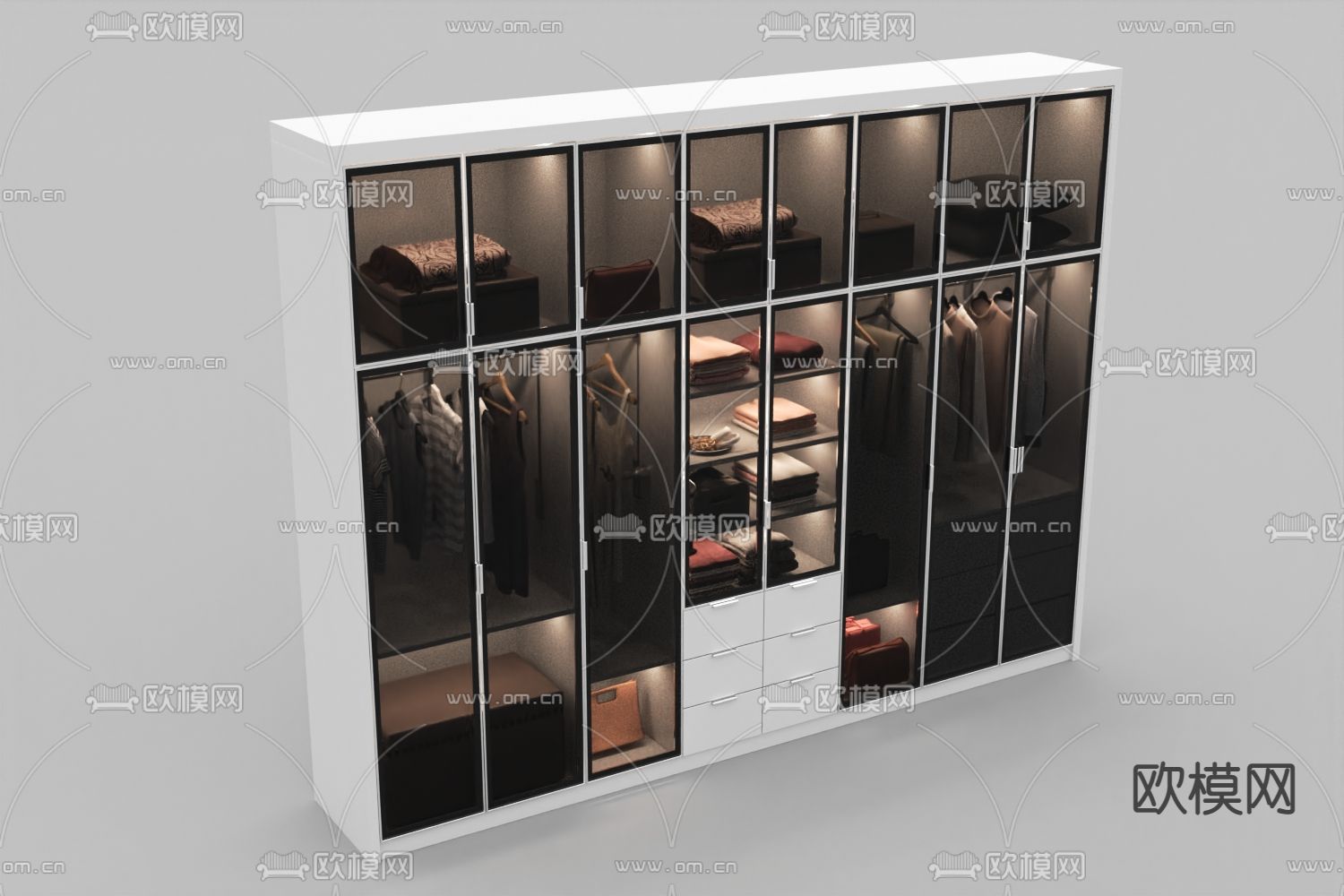 北欧简约不锈钢玻璃衣柜免费3d模型下载