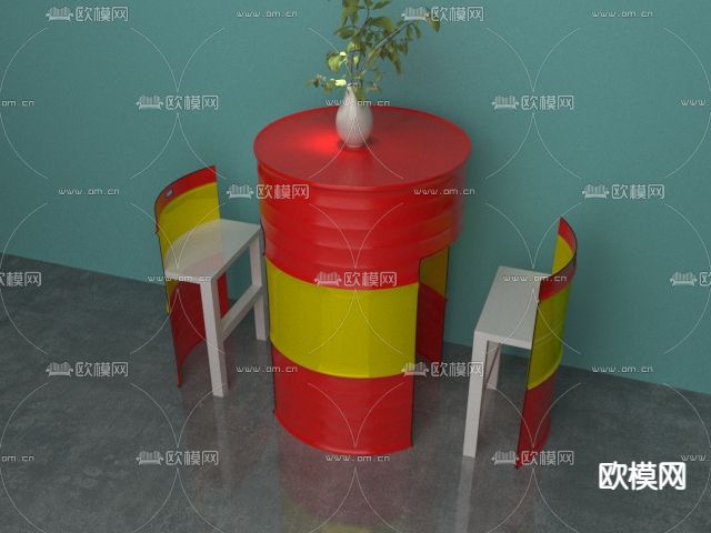 工业风石油桶桌椅免费3d模型下载
