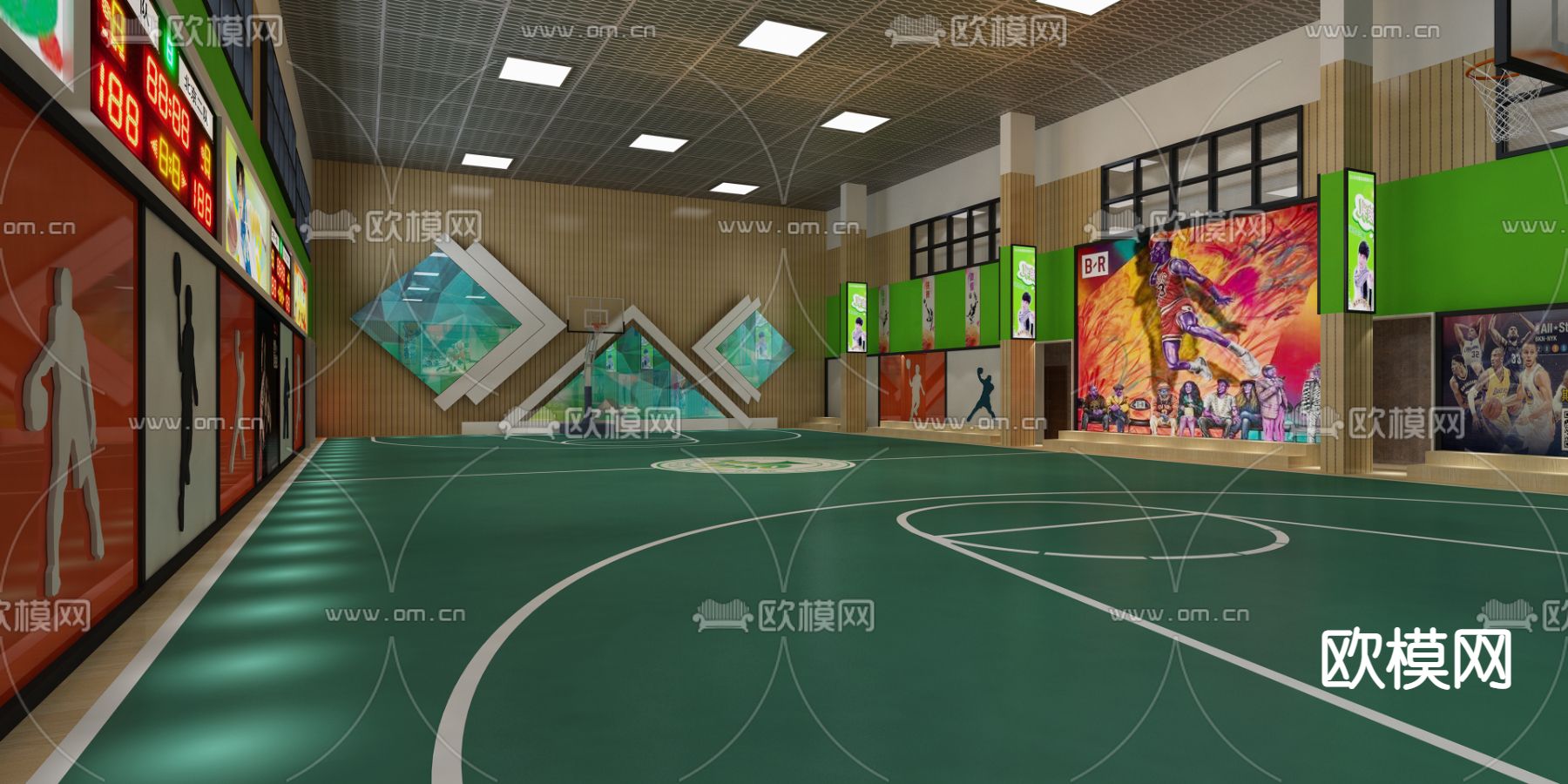 现代篮球场su模型下载（渲染图2）