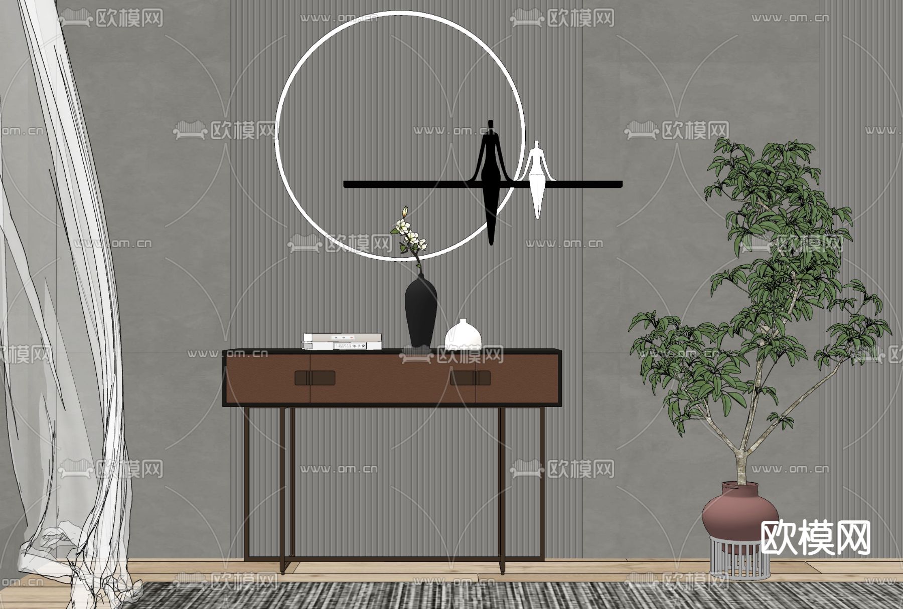 现代轻奢端景条案su模型下载（渲染图2）