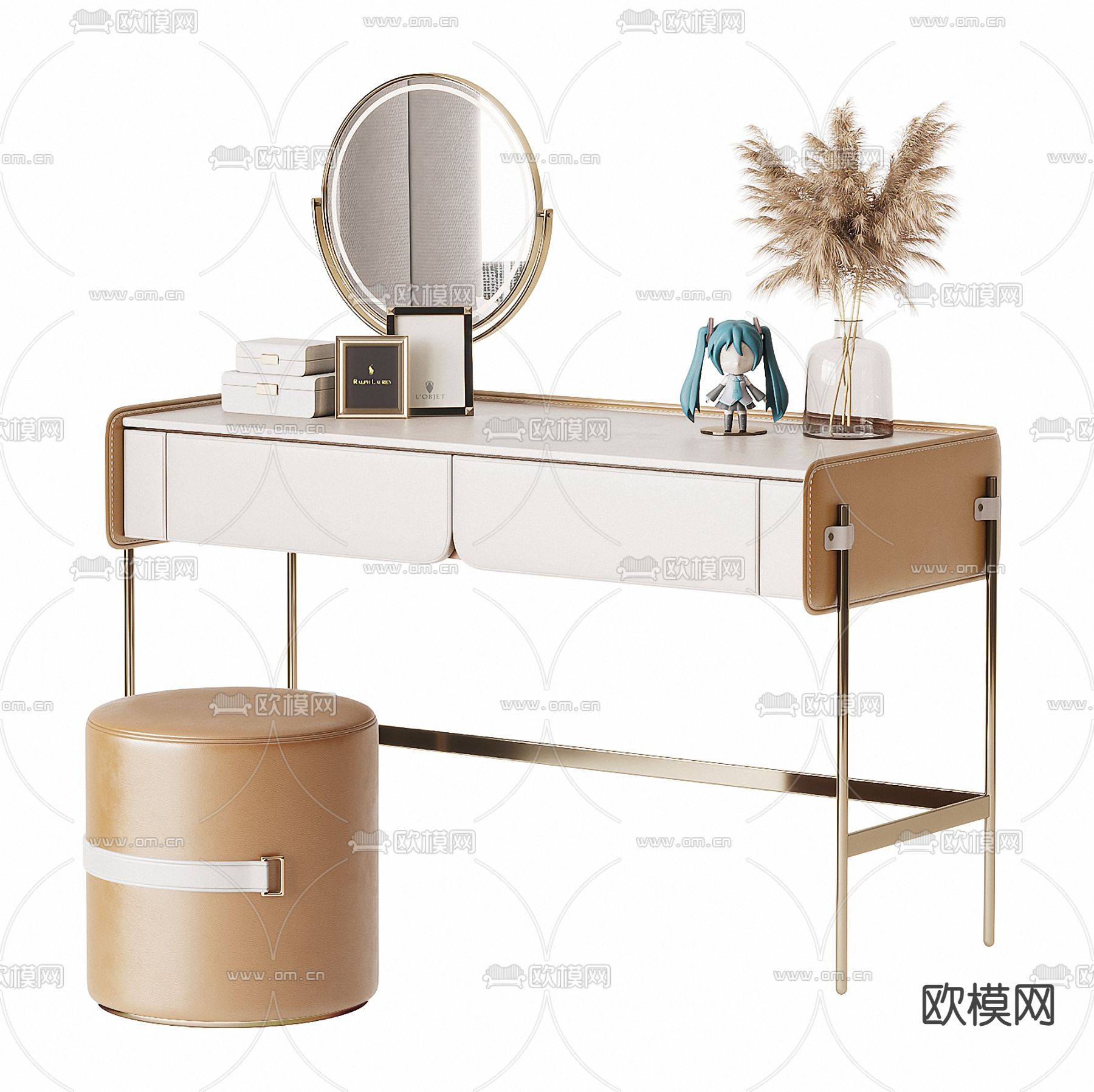 现代轻奢烤漆梳妆台3d模型下载