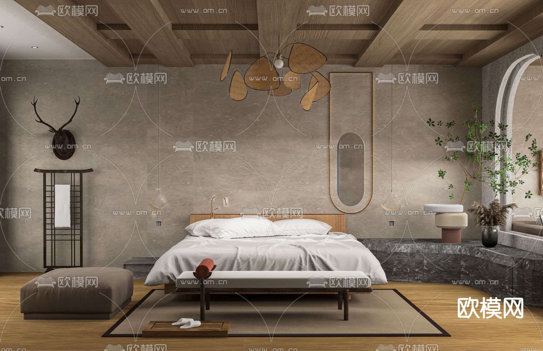 侘寂风瑶寨民宿免费3d模型下载（渲染图1）